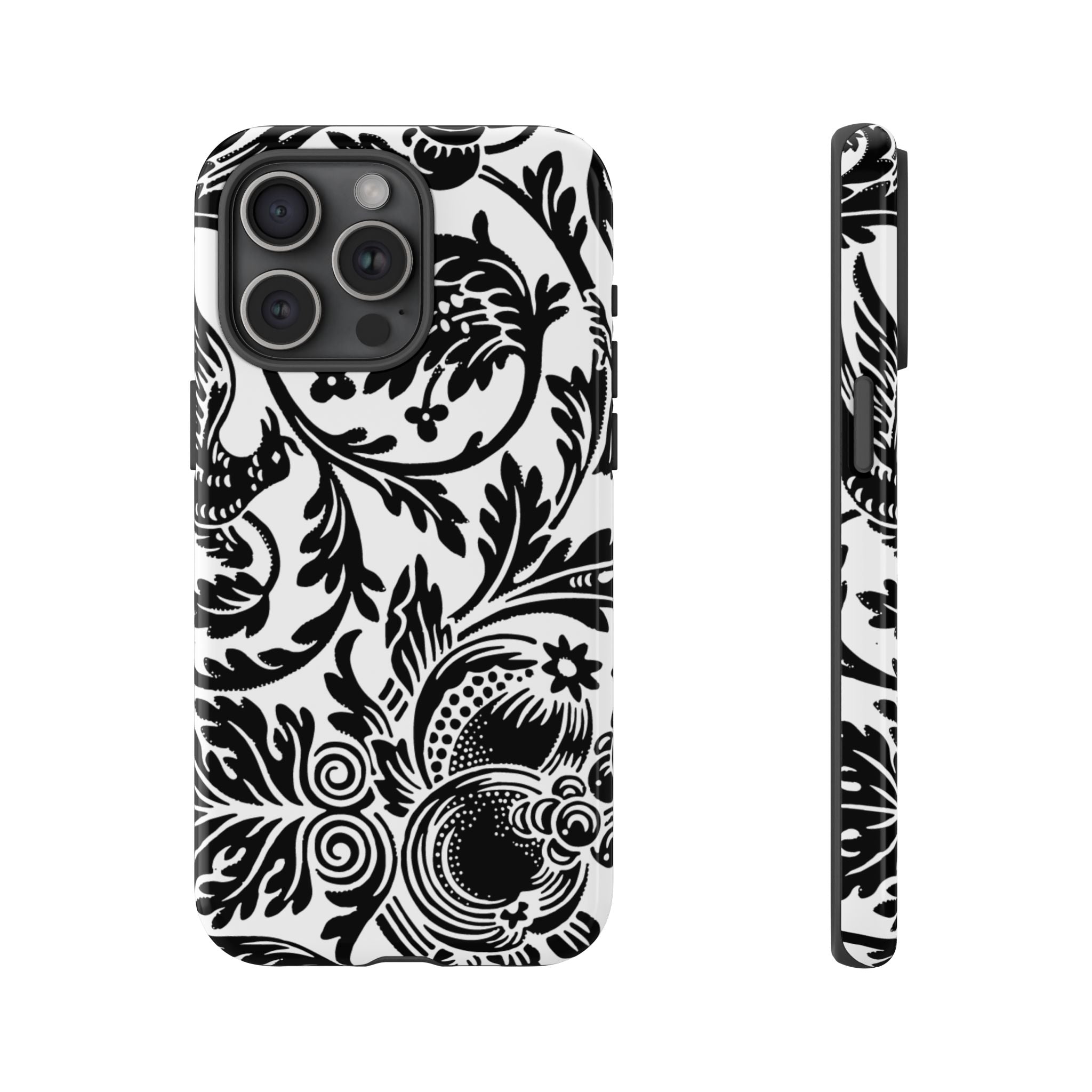 Elegant Black Floral Phone Case, Tough Cases, Stylish Phone Protection, Gift for Her, Floral Design, Trendy Accessories
