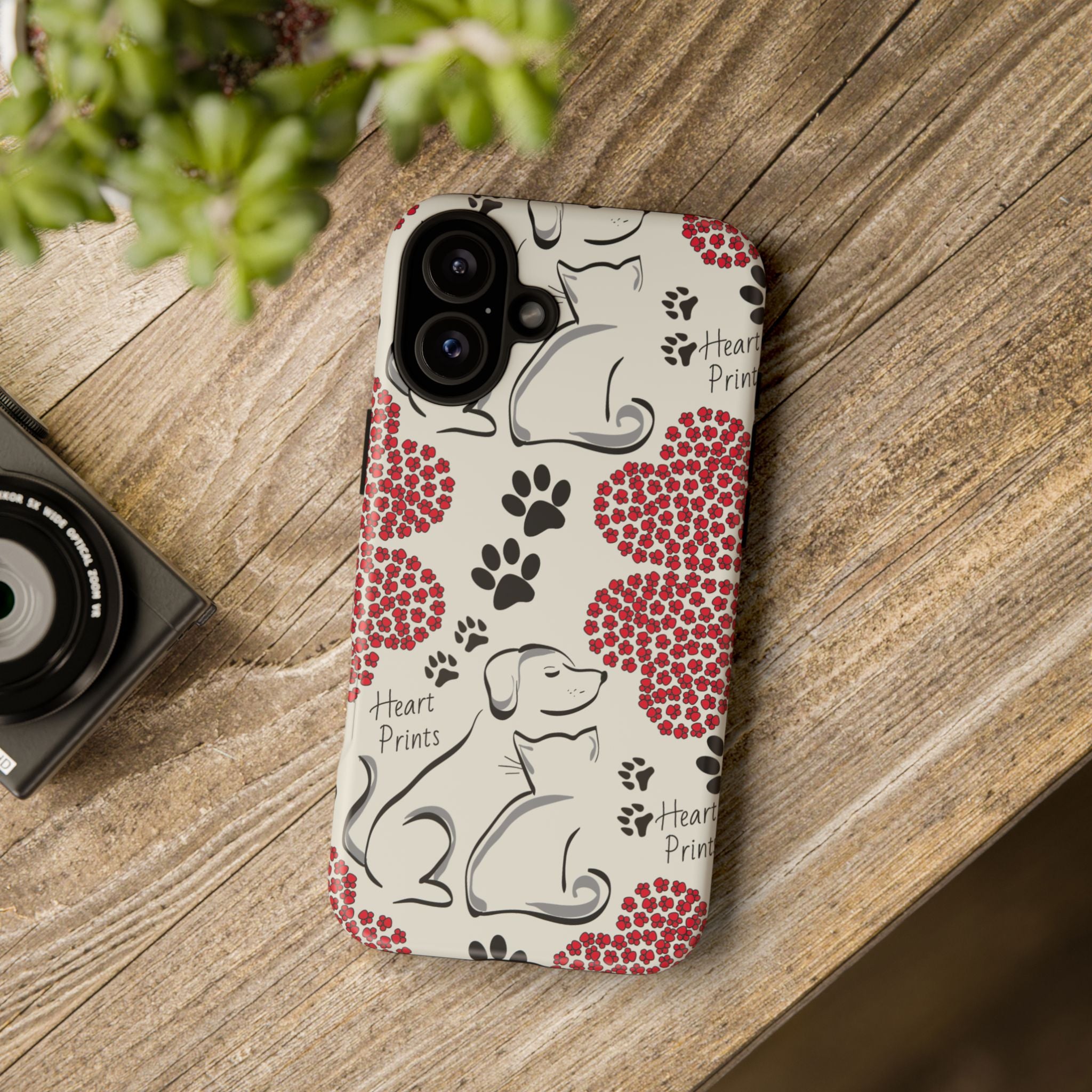 Stylish Phone Case with Heart Prints for Pet Lovers, Dog Lover Gift, Floral Pattern, Customizable Design, Cute Animal Accessories