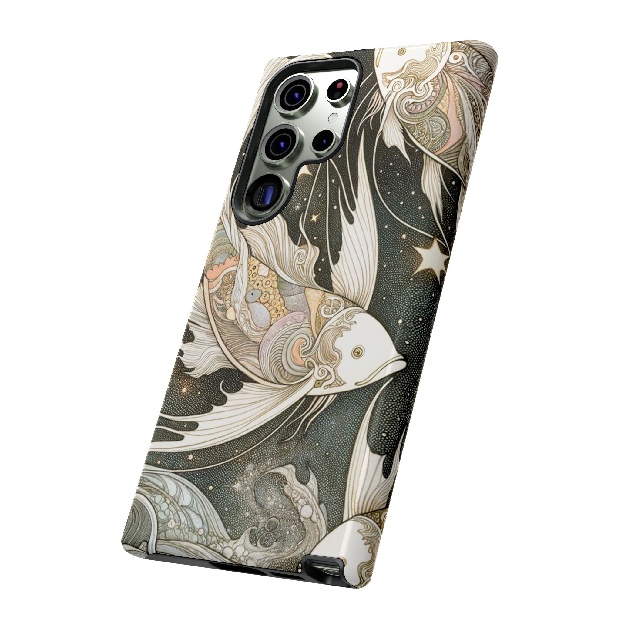 Artistic Phone Case, Cosmic Fish Design, Phone Accessory, Unique Gift, Zodiac Decor, Starry Night Vibes