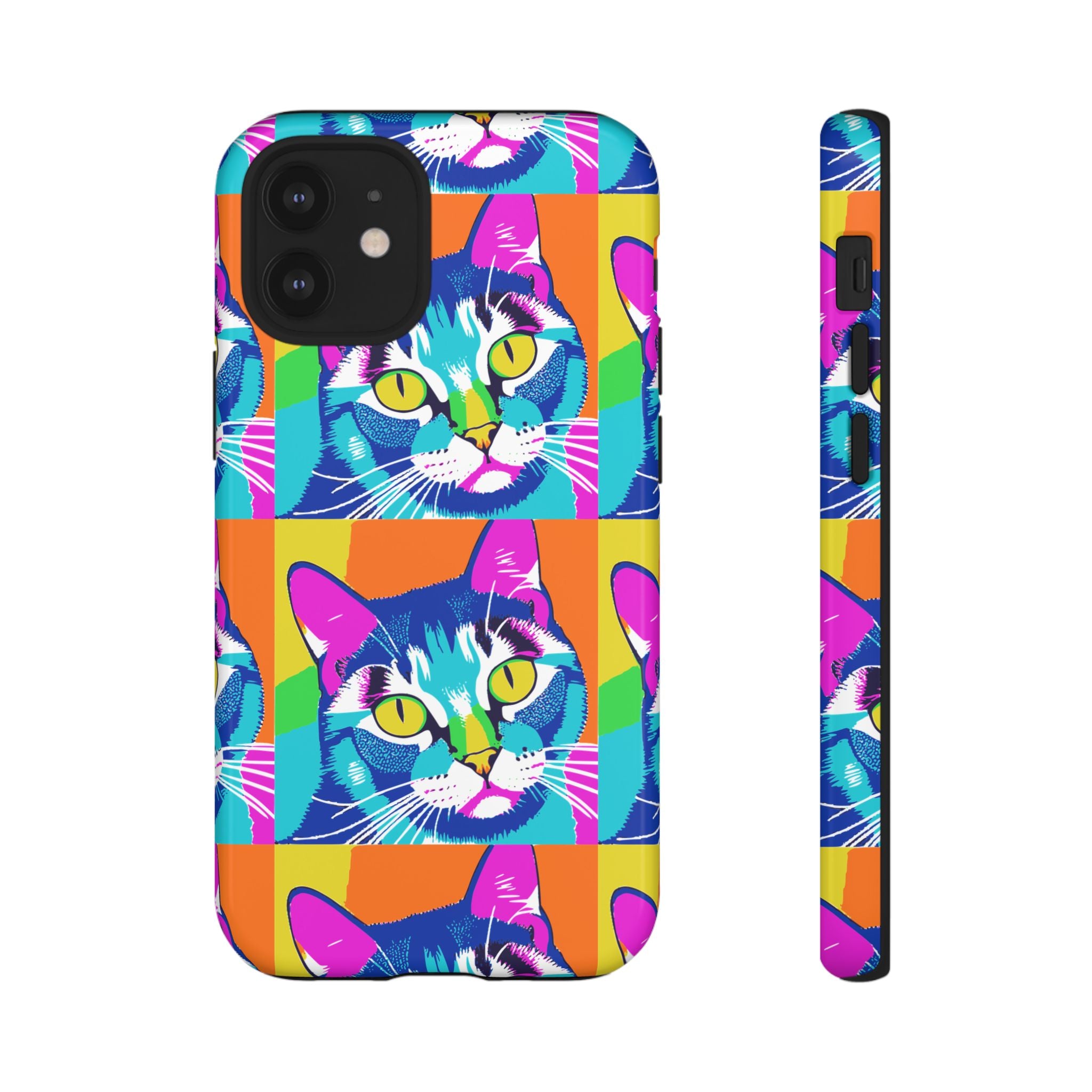 Colorful Cat Phone Case, Vibrant Animal Cover, Unique Pet Lover Gift, Fun Pop Art Style, Trendy Gadget Accessory