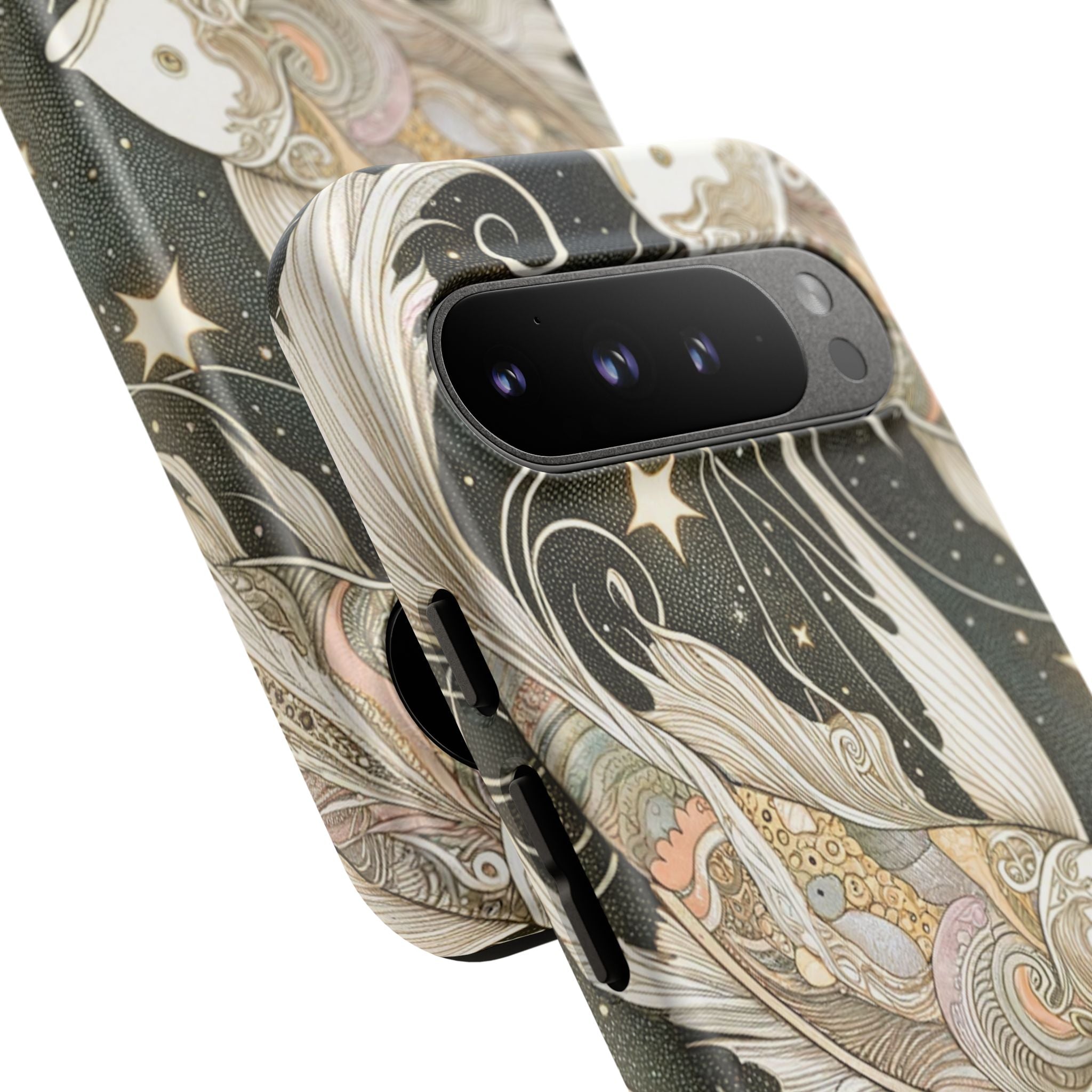 Artistic Phone Case, Cosmic Fish Design, Phone Accessory, Unique Gift, Zodiac Decor, Starry Night Vibes