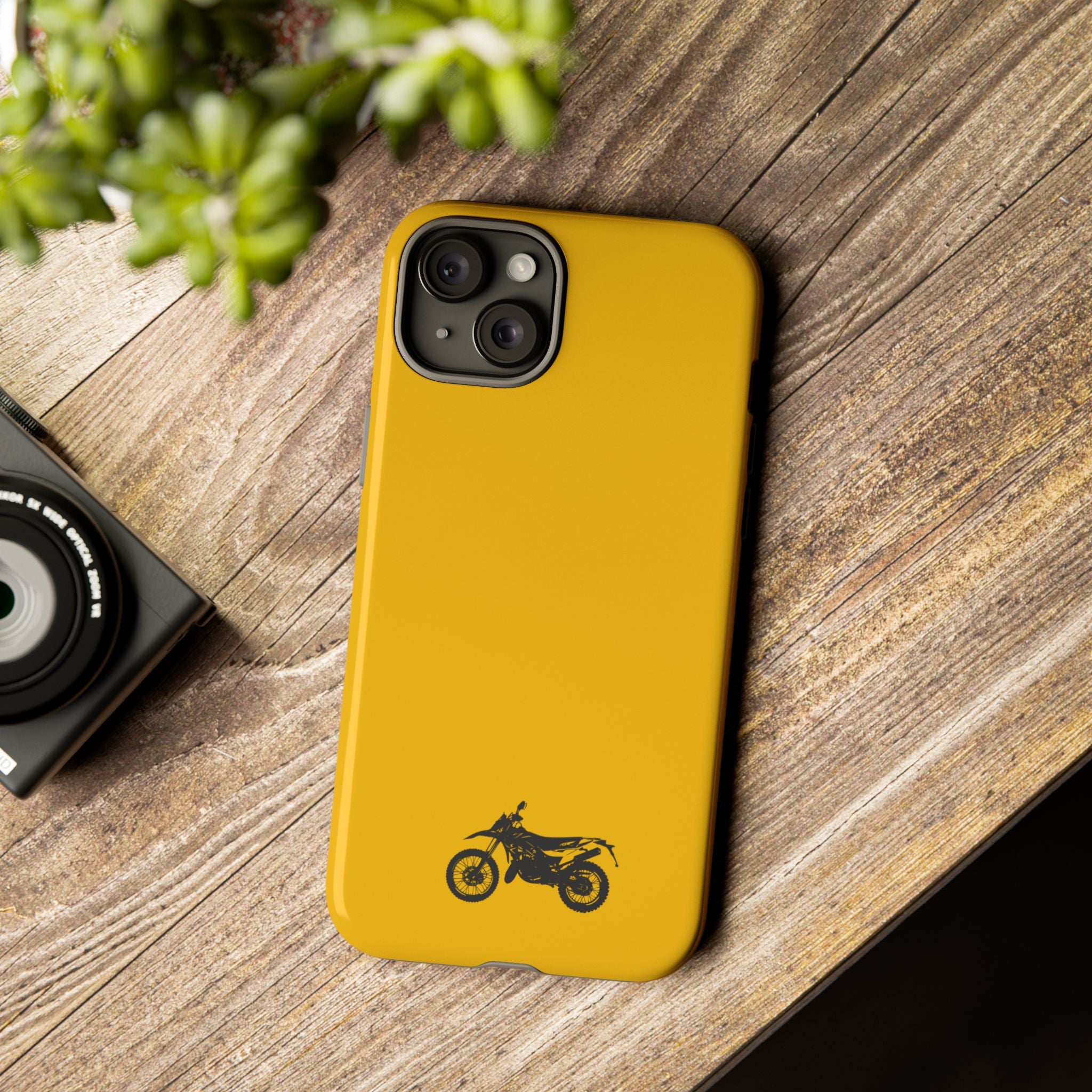 Motorcycle Phone Case, Tough Phone Cover, Gift for Bikers, Durable Tech Accessory, Yellow Motorcycle Design