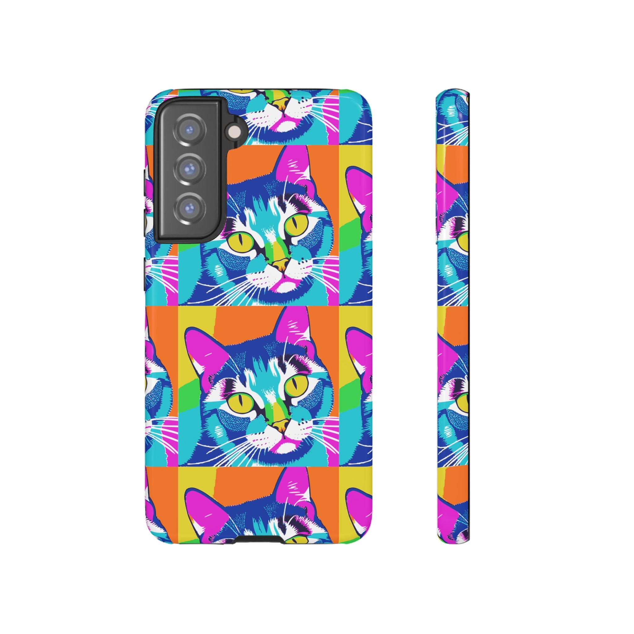 Colorful Cat Phone Case, Vibrant Animal Cover, Unique Pet Lover Gift, Fun Pop Art Style, Trendy Gadget Accessory