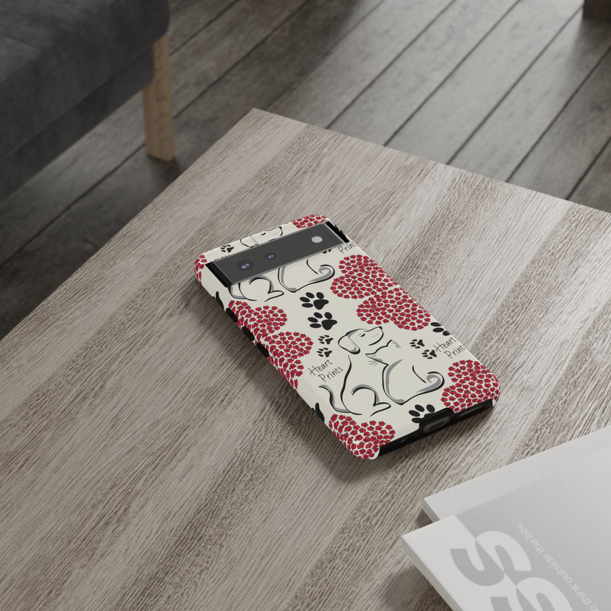 Stylish Phone Case with Heart Prints for Pet Lovers, Dog Lover Gift, Floral Pattern, Customizable Design, Cute Animal Accessories