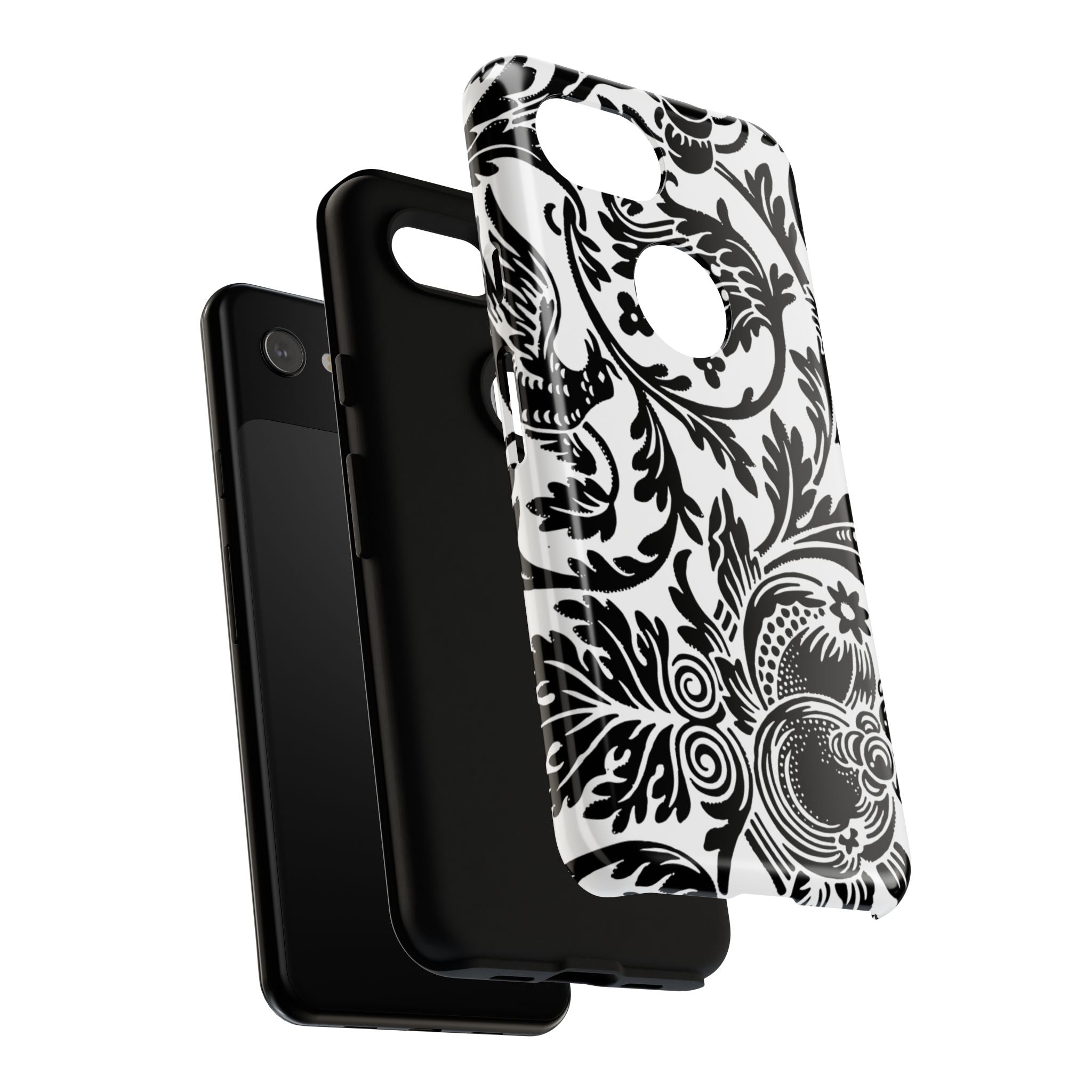 Elegant Black Floral Phone Case, Tough Cases, Stylish Phone Protection, Gift for Her, Floral Design, Trendy Accessories