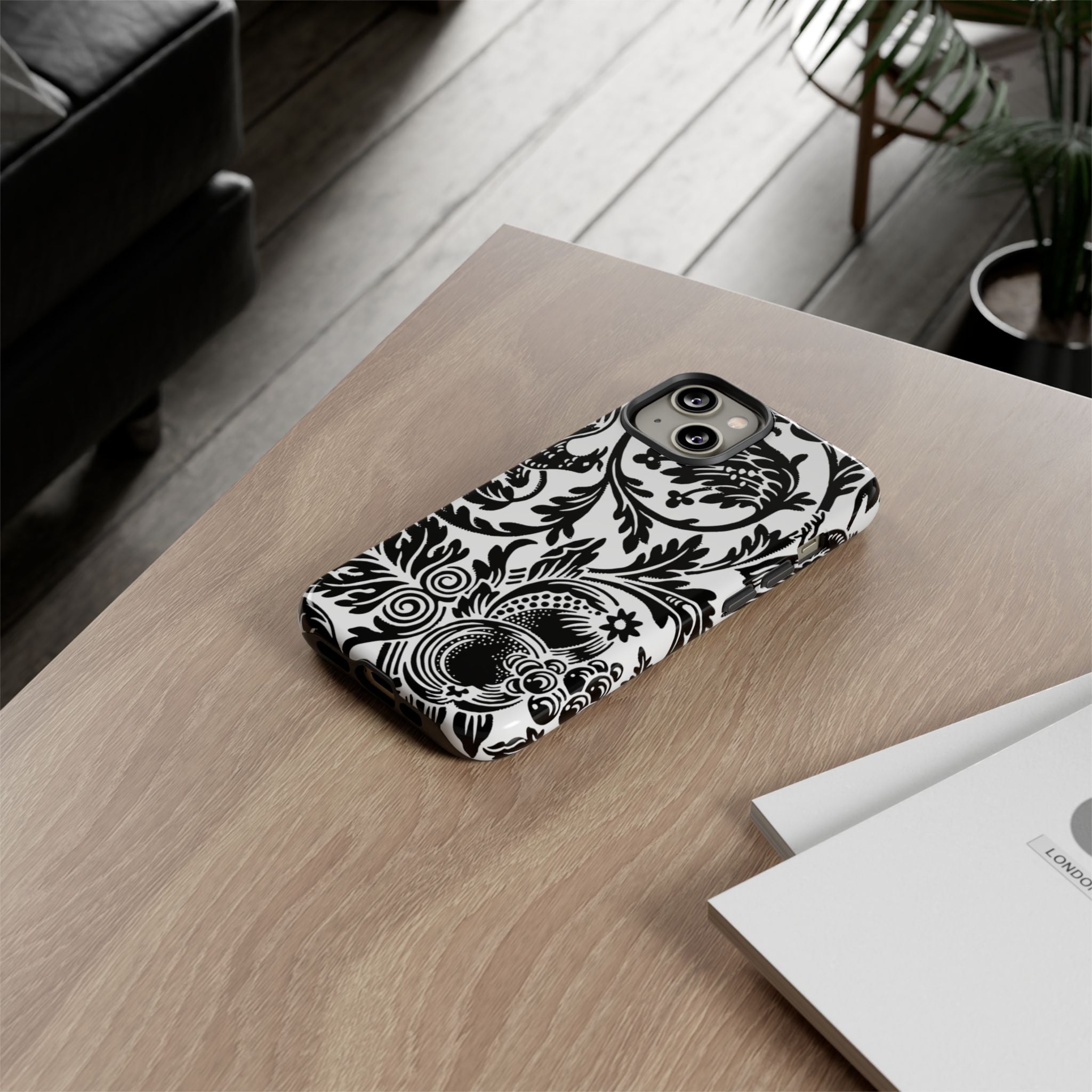 Elegant Black Floral Phone Case, Tough Cases, Stylish Phone Protection, Gift for Her, Floral Design, Trendy Accessories