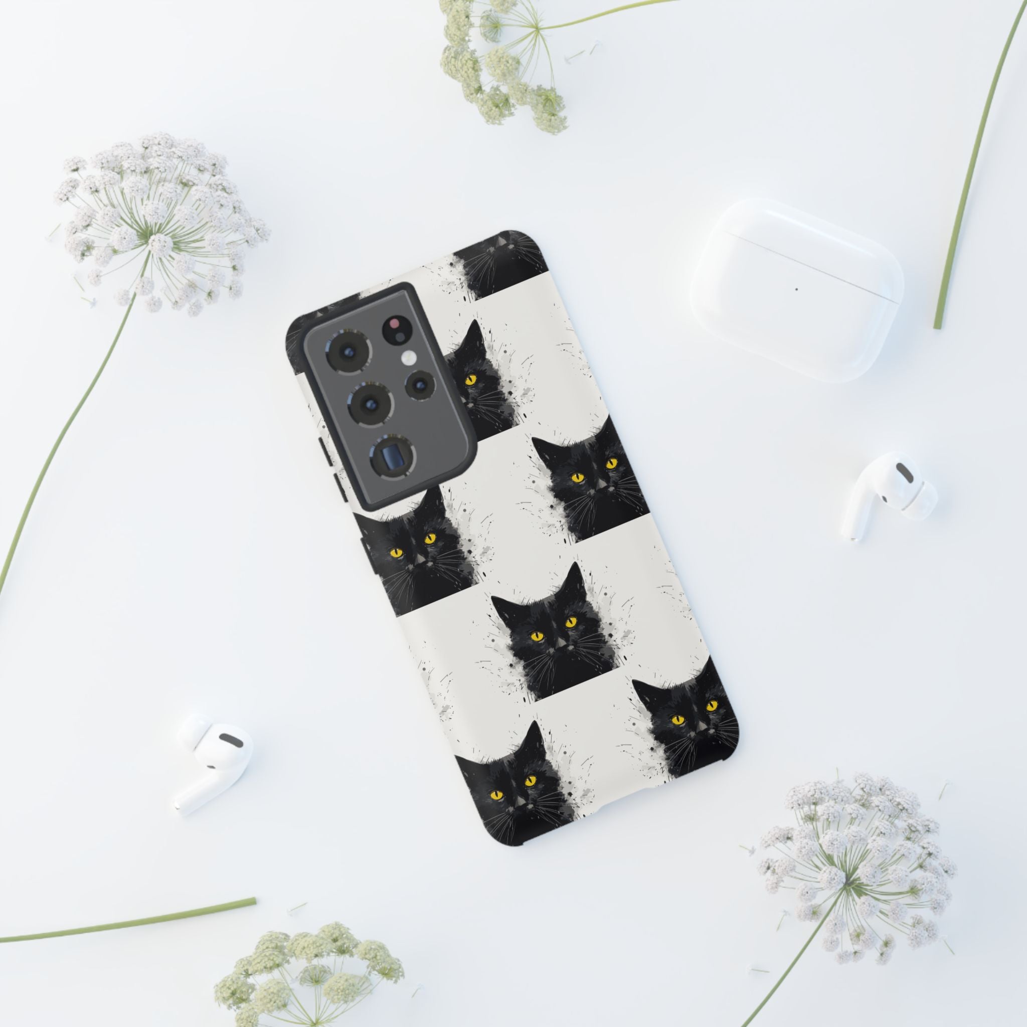Black Cat Phone Case, Tough Cases, Cat Lover Gift, Unique Design, Halloween, Animal Accessories, Custom Phone Cover