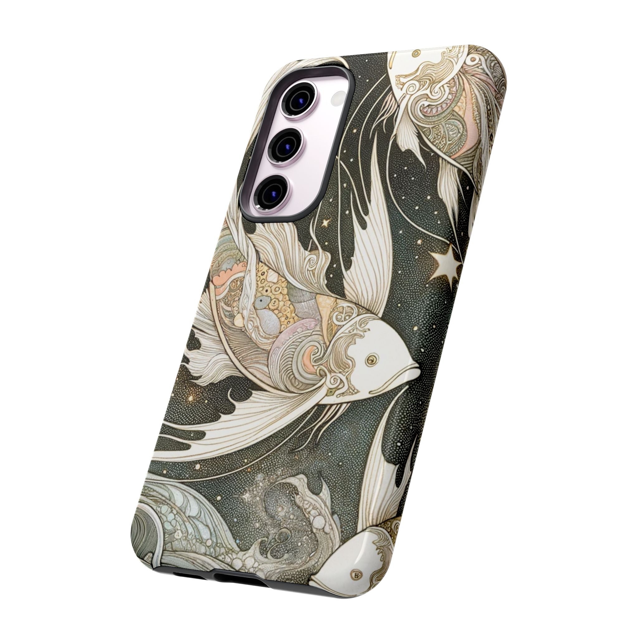 Artistic Phone Case, Cosmic Fish Design, Phone Accessory, Unique Gift, Zodiac Decor, Starry Night Vibes