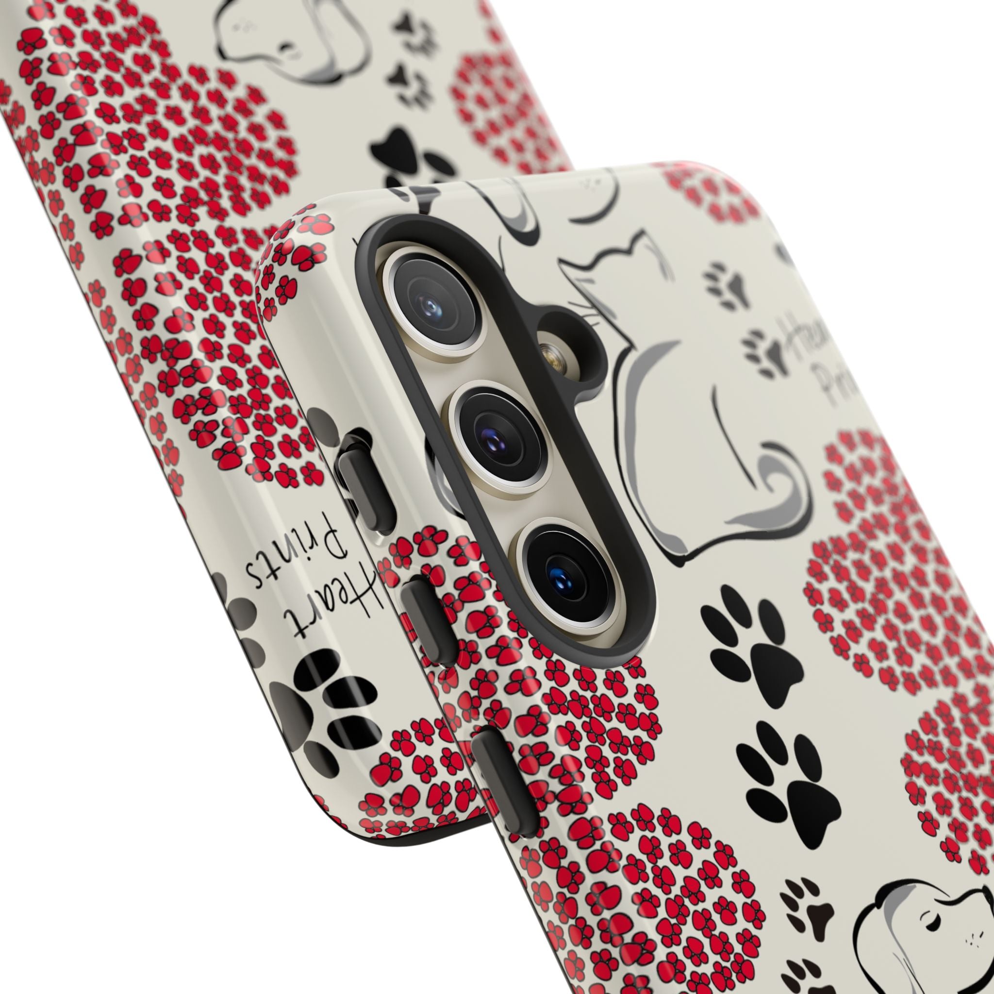 Stylish Phone Case with Heart Prints for Pet Lovers, Dog Lover Gift, Floral Pattern, Customizable Design, Cute Animal Accessories