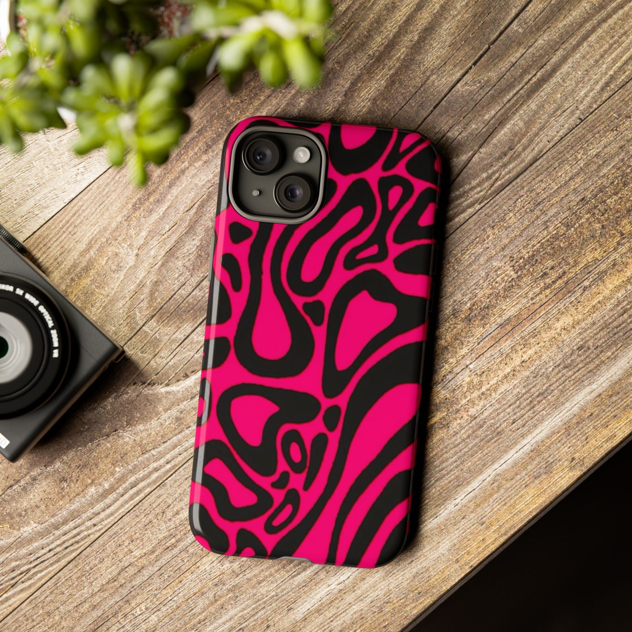 Bold Pink Patterned Phone Case, Stylish Tough Case, Trendy Accessory, Gift for Her, Tech Protection