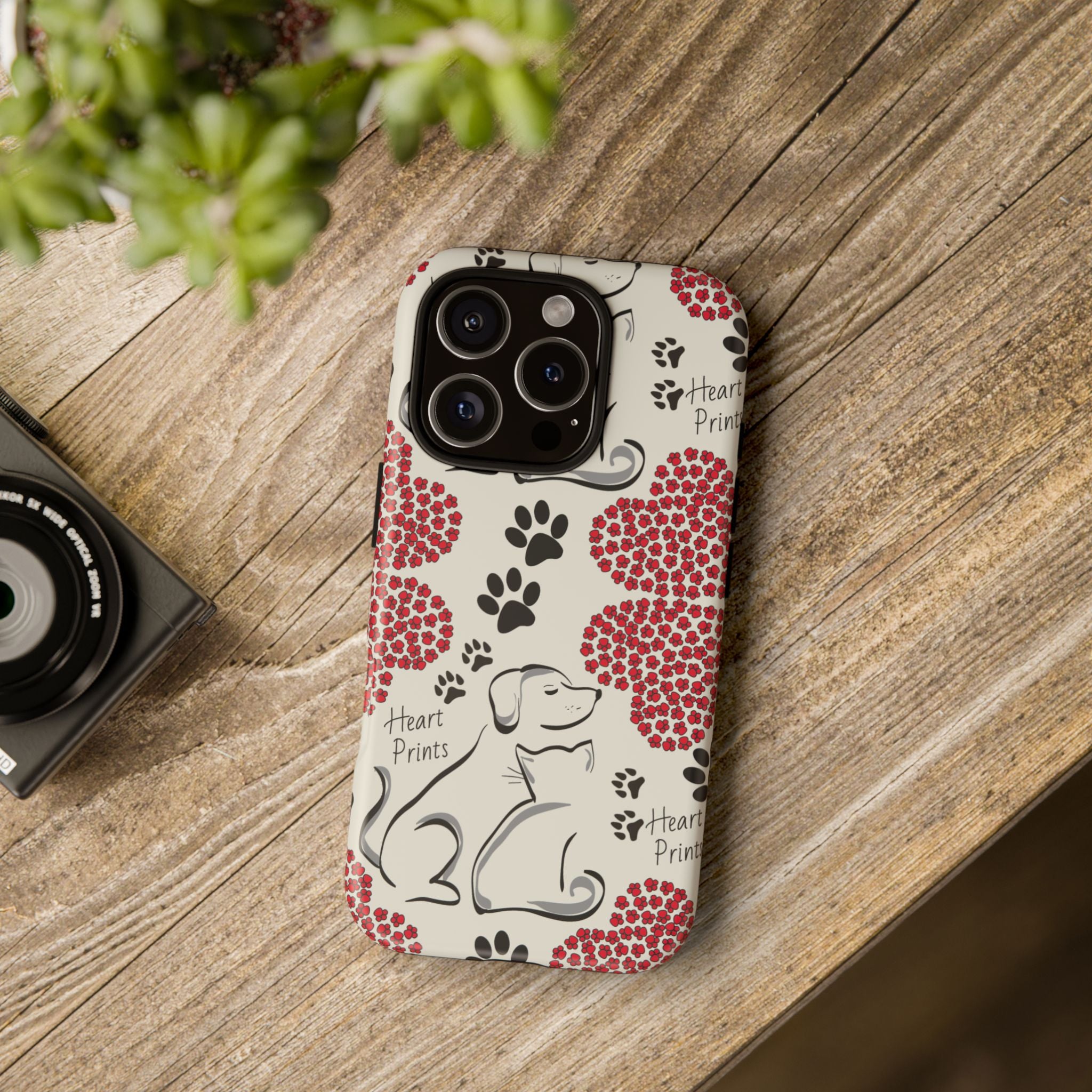 Stylish Phone Case with Heart Prints for Pet Lovers, Dog Lover Gift, Floral Pattern, Customizable Design, Cute Animal Accessories