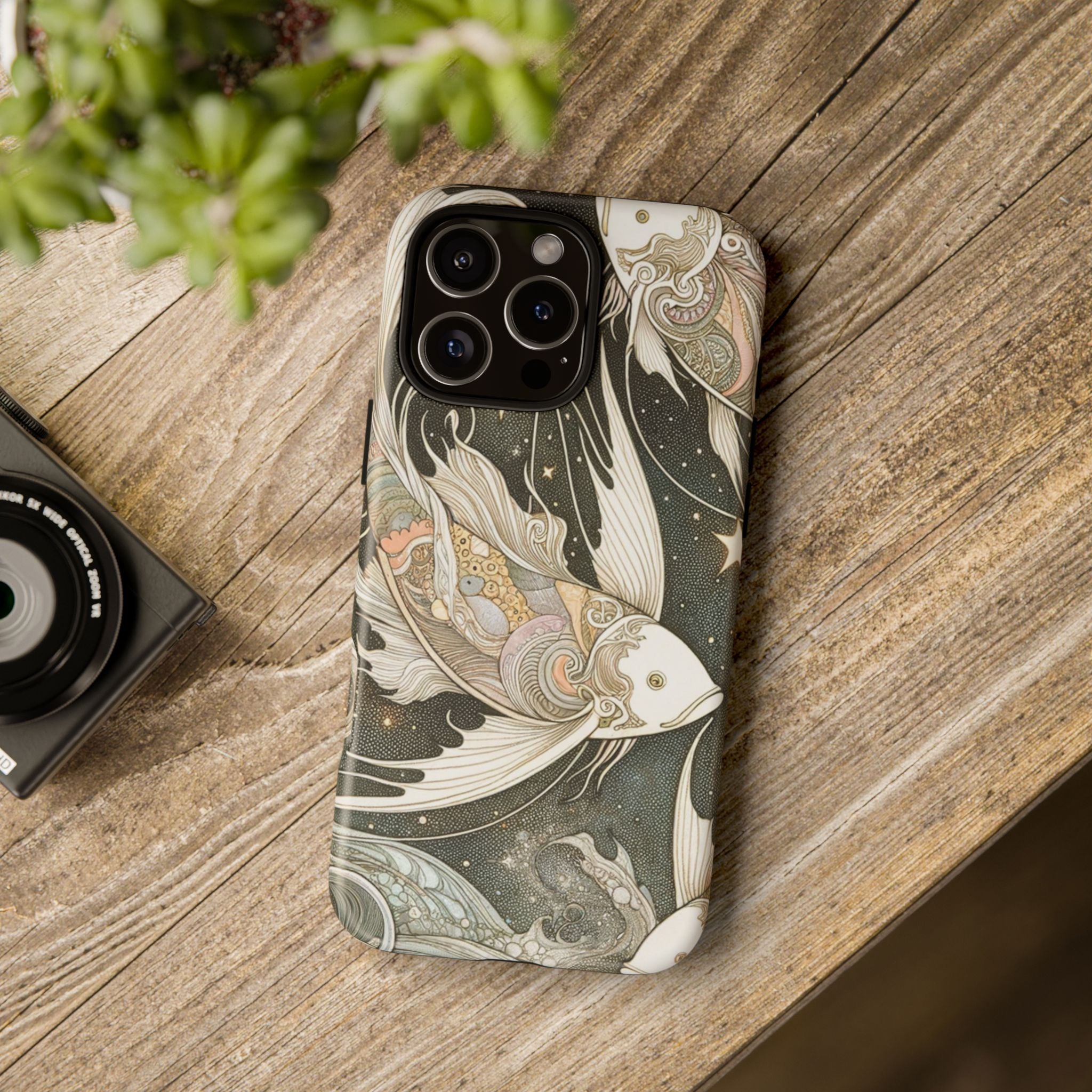 Artistic Phone Case, Cosmic Fish Design, Phone Accessory, Unique Gift, Zodiac Decor, Starry Night Vibes