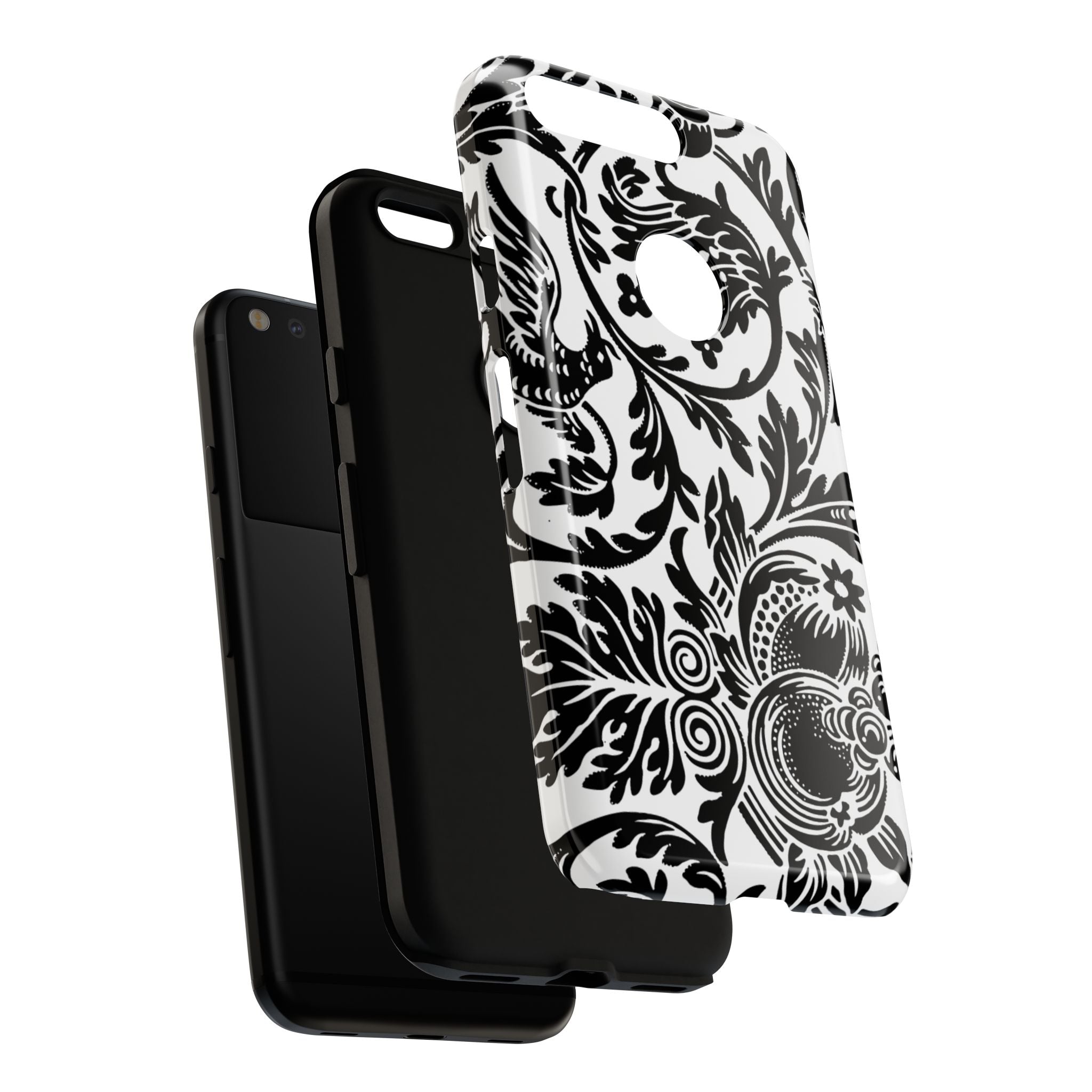 Elegant Black Floral Phone Case, Tough Cases, Stylish Phone Protection, Gift for Her, Floral Design, Trendy Accessories