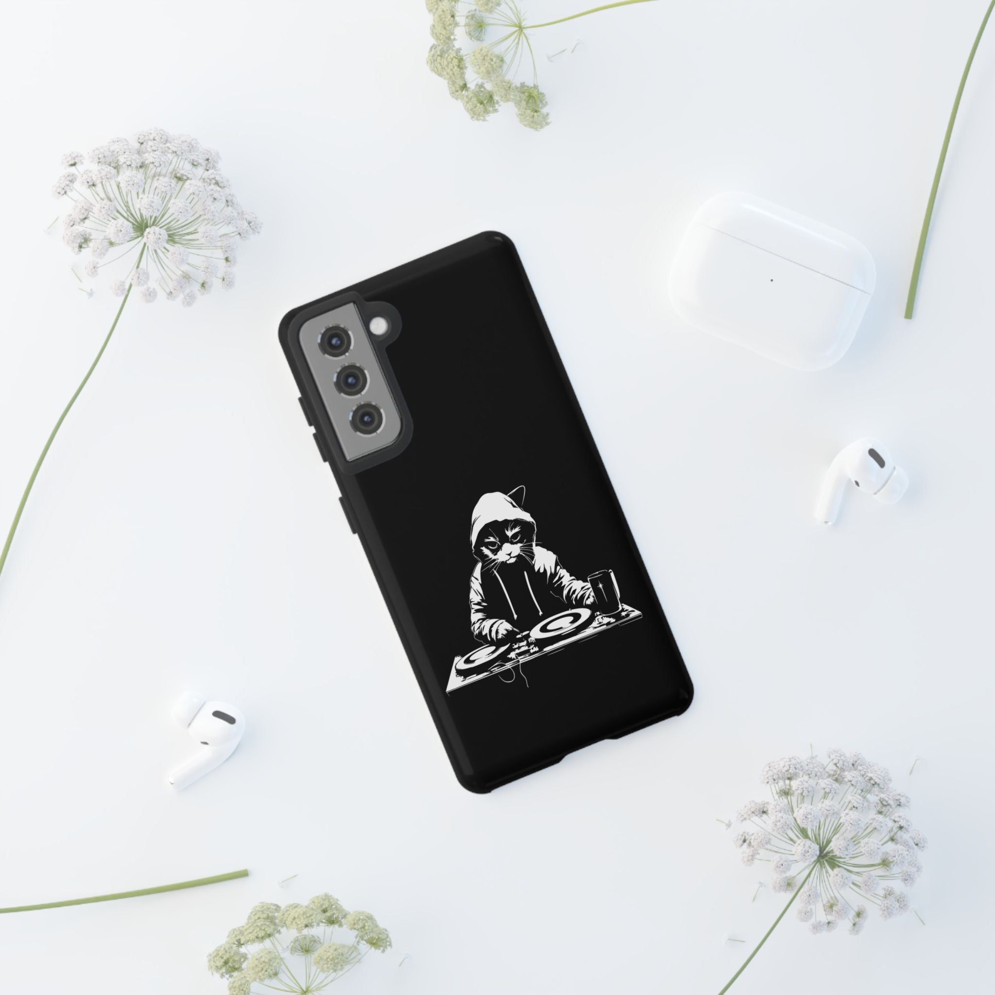 DJ Cat Phone Case, Tough Phone Cover, Pet Lover Gift, Music Enthusiast Accessory, Cute Cat Decor, Unique Case Design