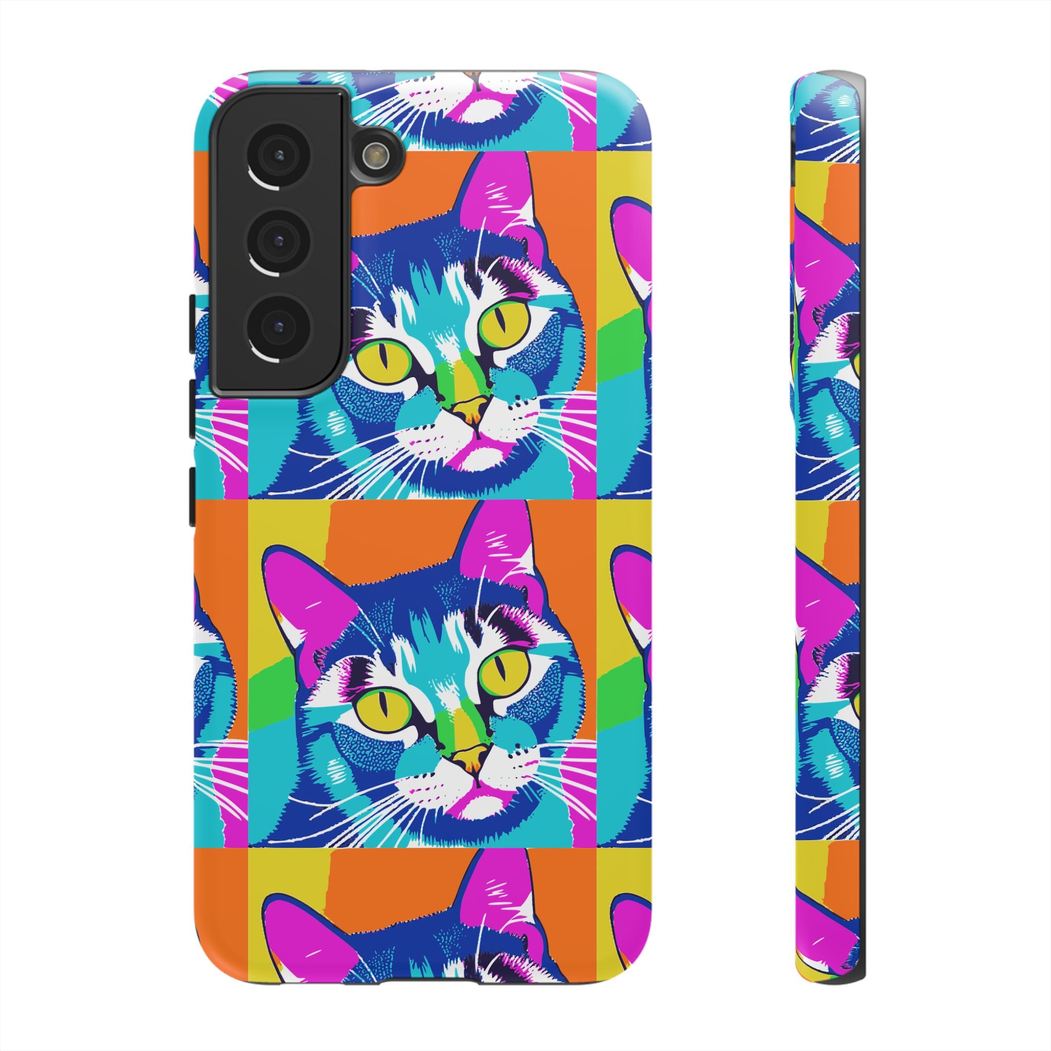 Colorful Cat Phone Case, Vibrant Animal Cover, Unique Pet Lover Gift, Fun Pop Art Style, Trendy Gadget Accessory