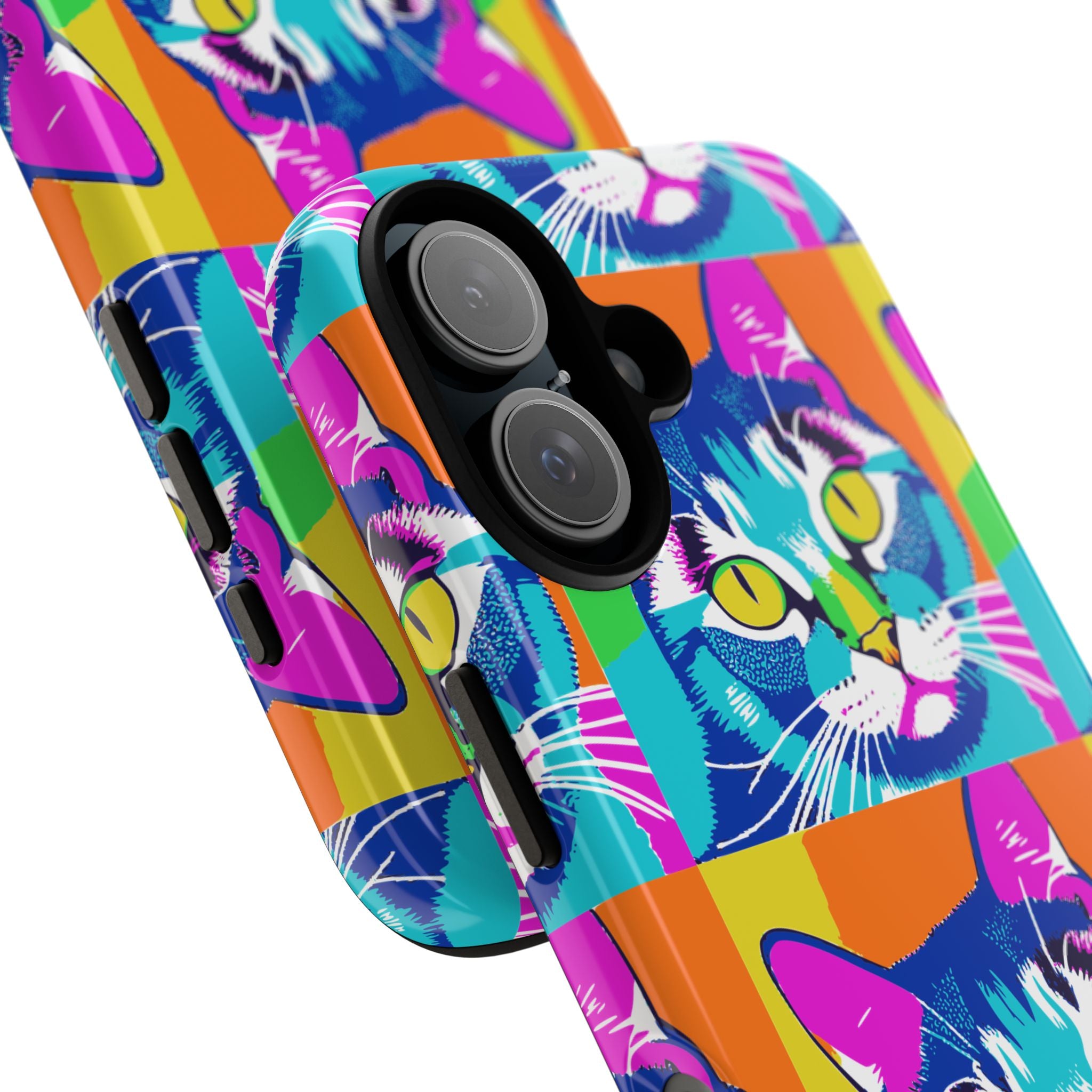 Colorful Cat Phone Case, Vibrant Animal Cover, Unique Pet Lover Gift, Fun Pop Art Style, Trendy Gadget Accessory