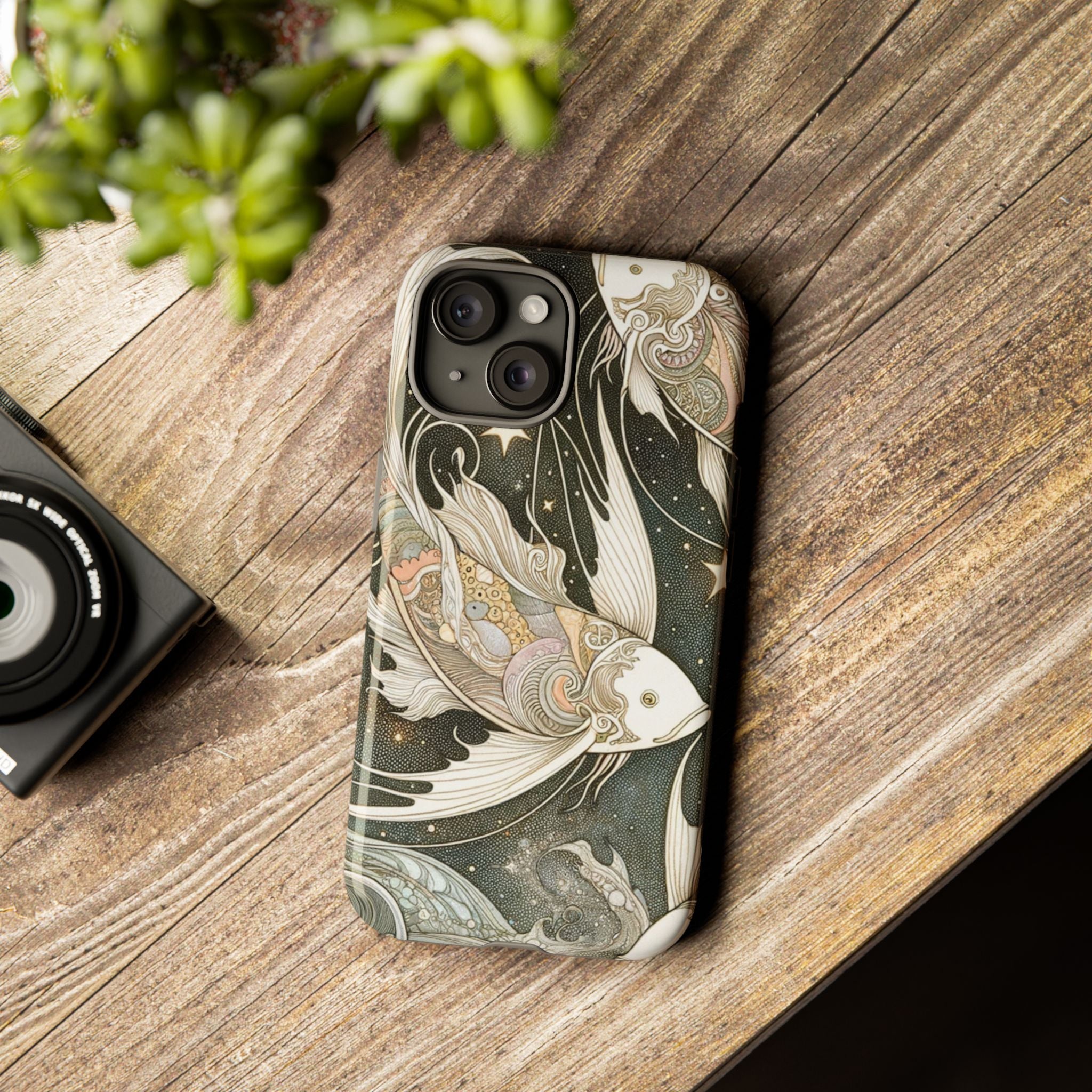 Artistic Phone Case, Cosmic Fish Design, Phone Accessory, Unique Gift, Zodiac Decor, Starry Night Vibes