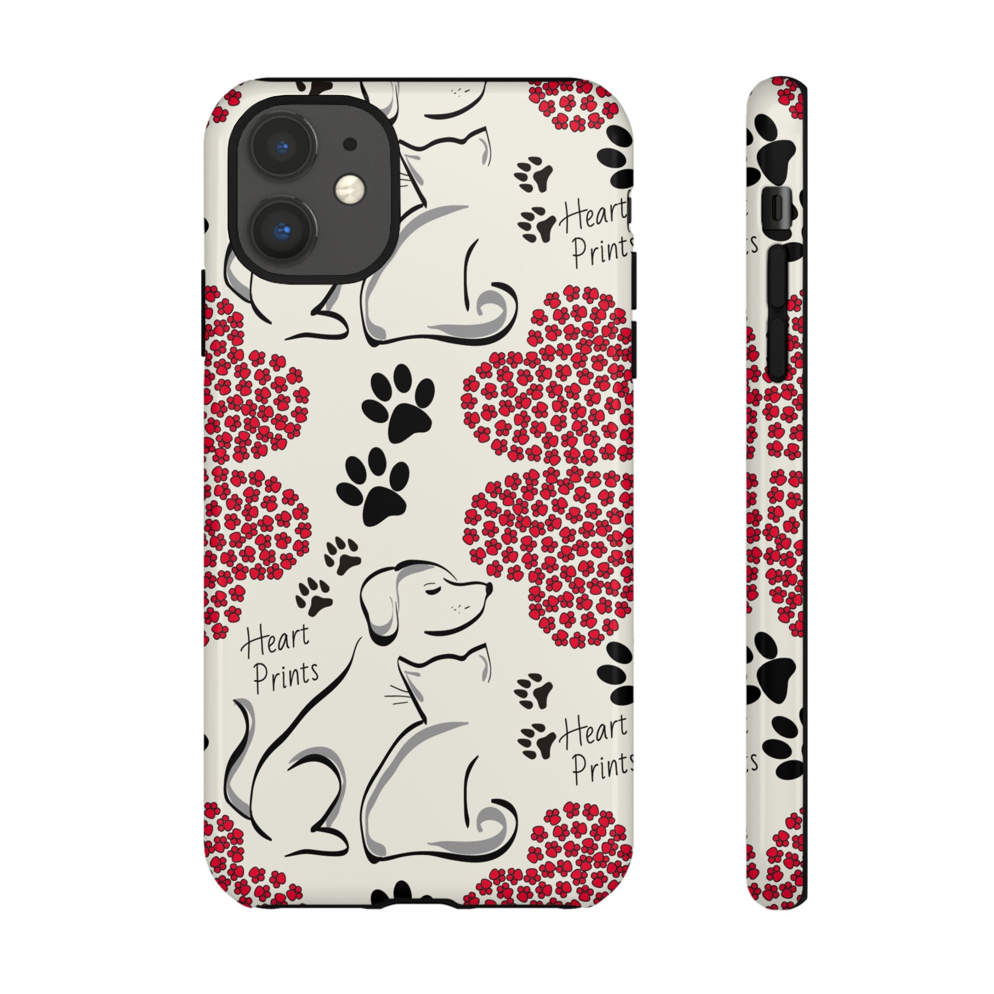 Stylish Phone Case with Heart Prints for Pet Lovers, Dog Lover Gift, Floral Pattern, Customizable Design, Cute Animal Accessories