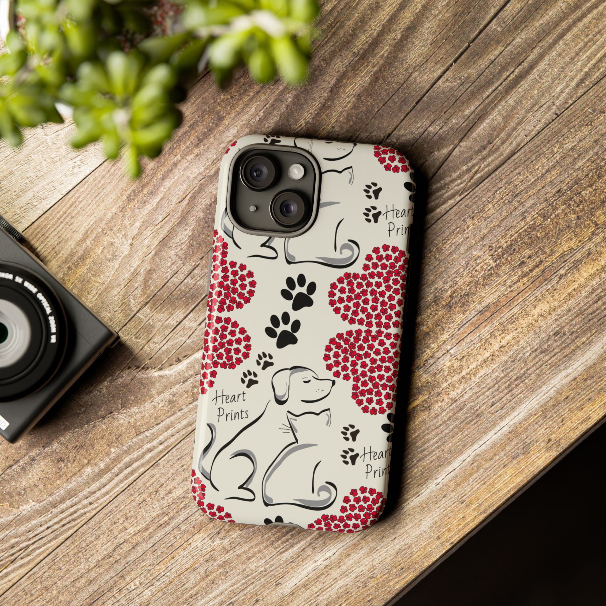 Stylish Phone Case with Heart Prints for Pet Lovers, Dog Lover Gift, Floral Pattern, Customizable Design, Cute Animal Accessories