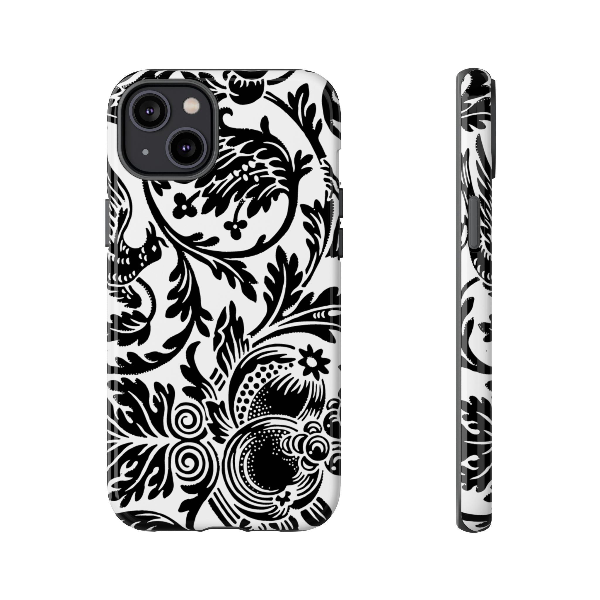 Elegant Black Floral Phone Case, Tough Cases, Stylish Phone Protection, Gift for Her, Floral Design, Trendy Accessories