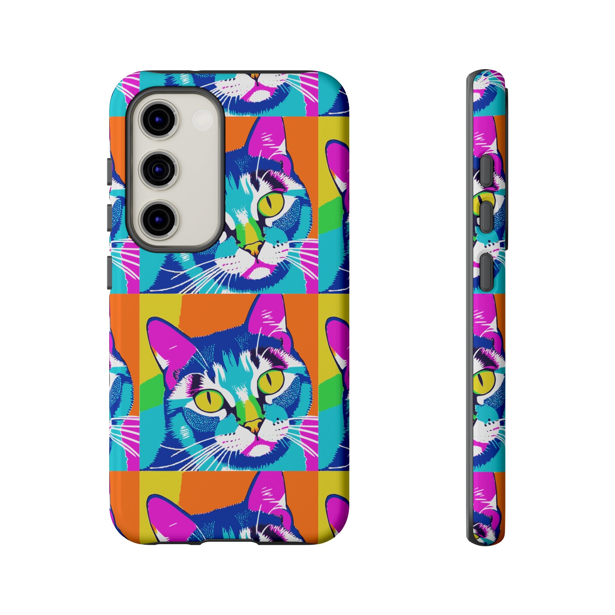 Colorful Cat Phone Case, Vibrant Animal Cover, Unique Pet Lover Gift, Fun Pop Art Style, Trendy Gadget Accessory