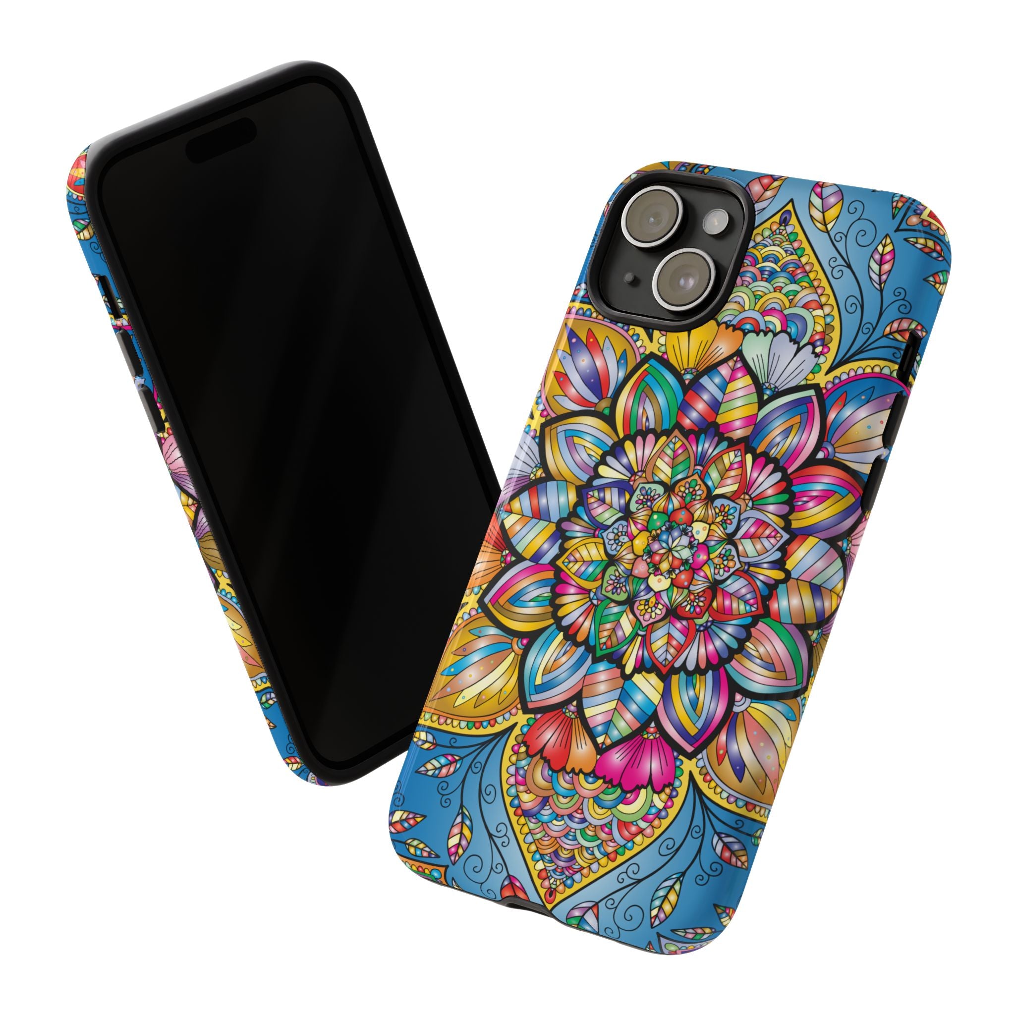 Vibrant Floral Phone Case, Tough Phone Cover, Colorful Mobile Accessory, Artistic Gift, Mandala Design, Everyday Use
