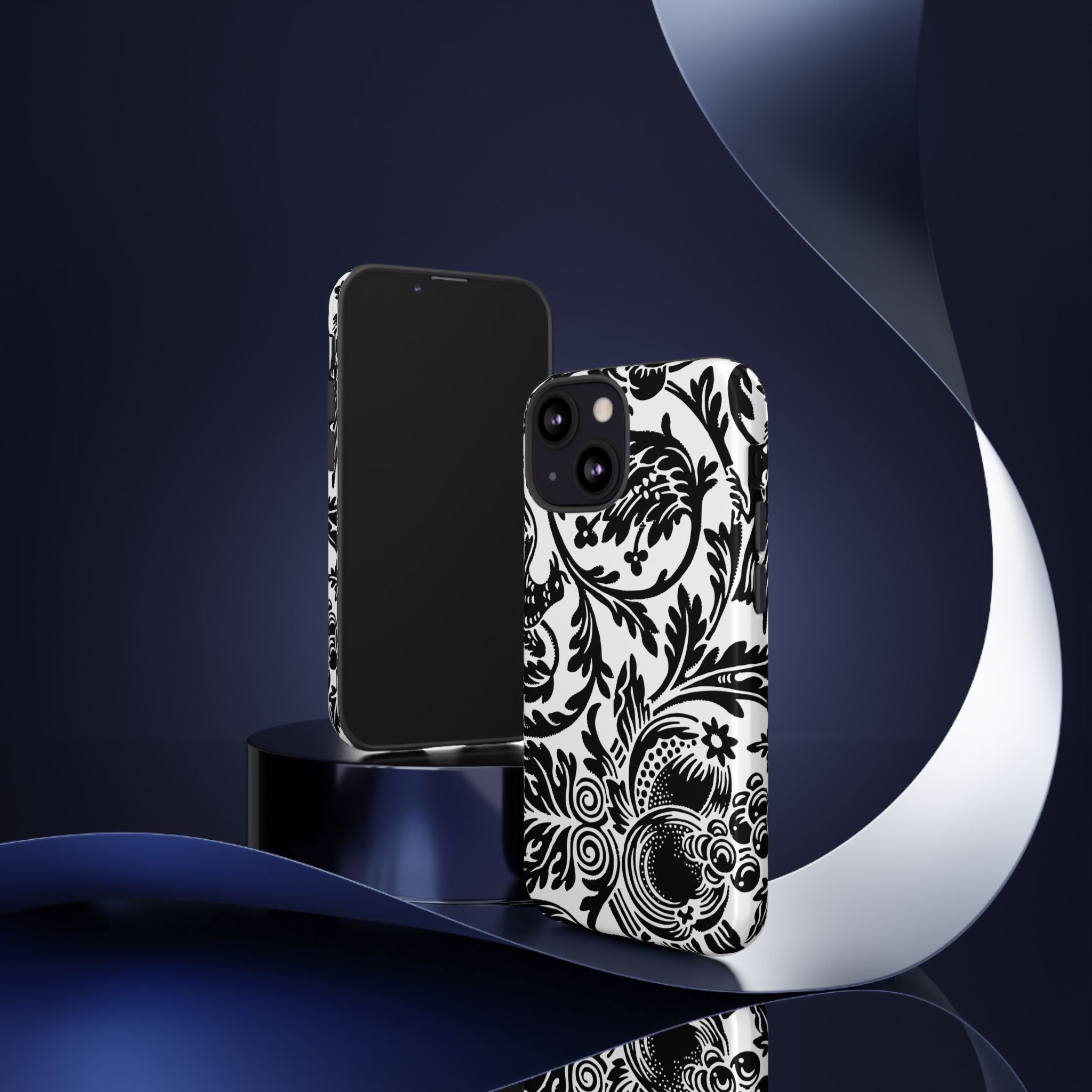 Elegant Black Floral Phone Case, Tough Cases, Stylish Phone Protection, Gift for Her, Floral Design, Trendy Accessories