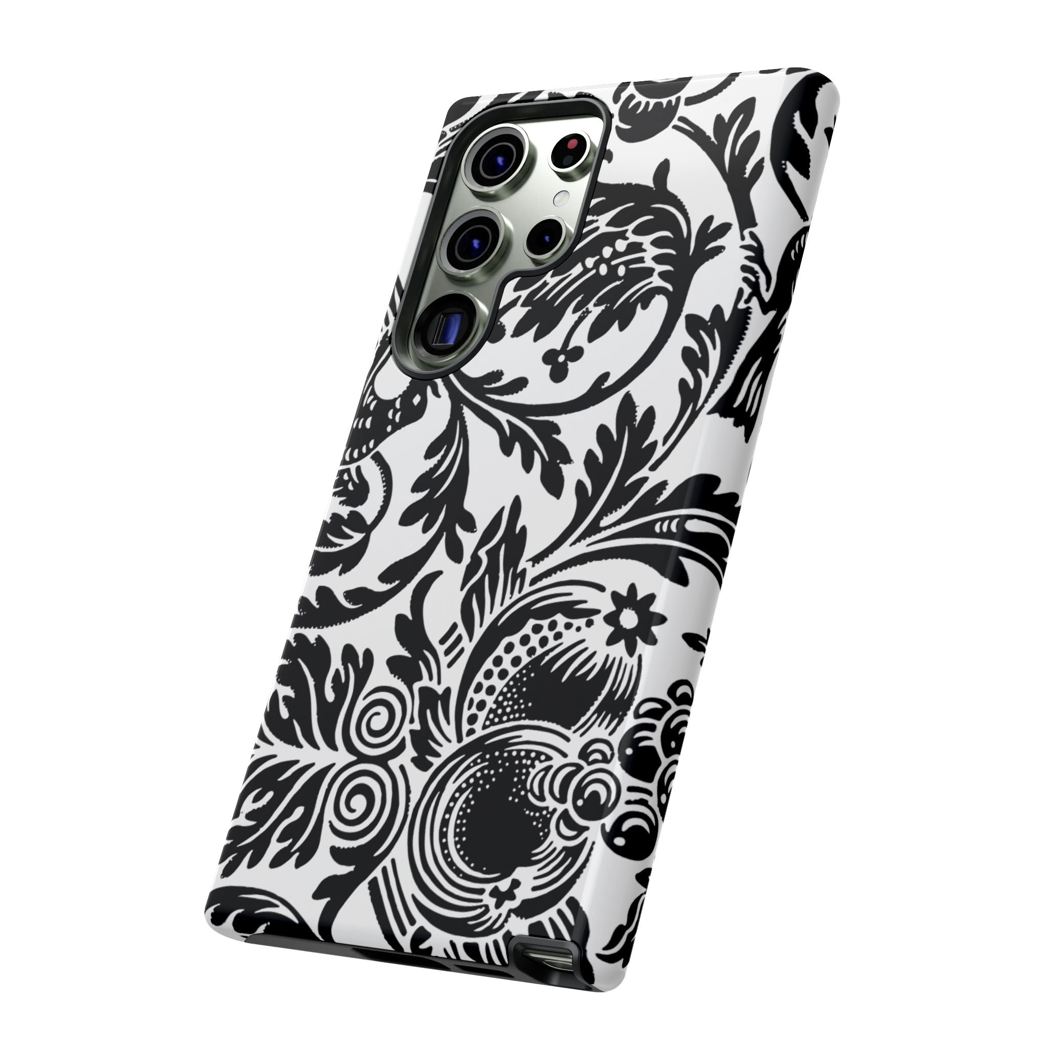 Elegant Black Floral Phone Case, Tough Cases, Stylish Phone Protection, Gift for Her, Floral Design, Trendy Accessories