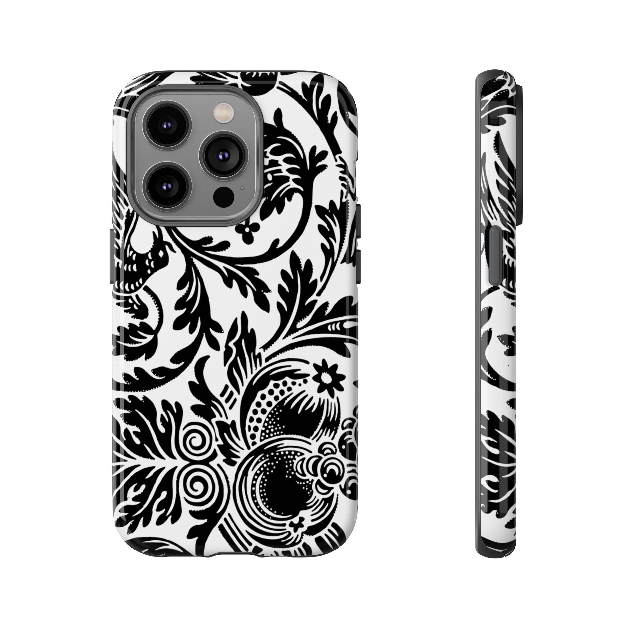 Elegant Black Floral Phone Case, Tough Cases, Stylish Phone Protection, Gift for Her, Floral Design, Trendy Accessories