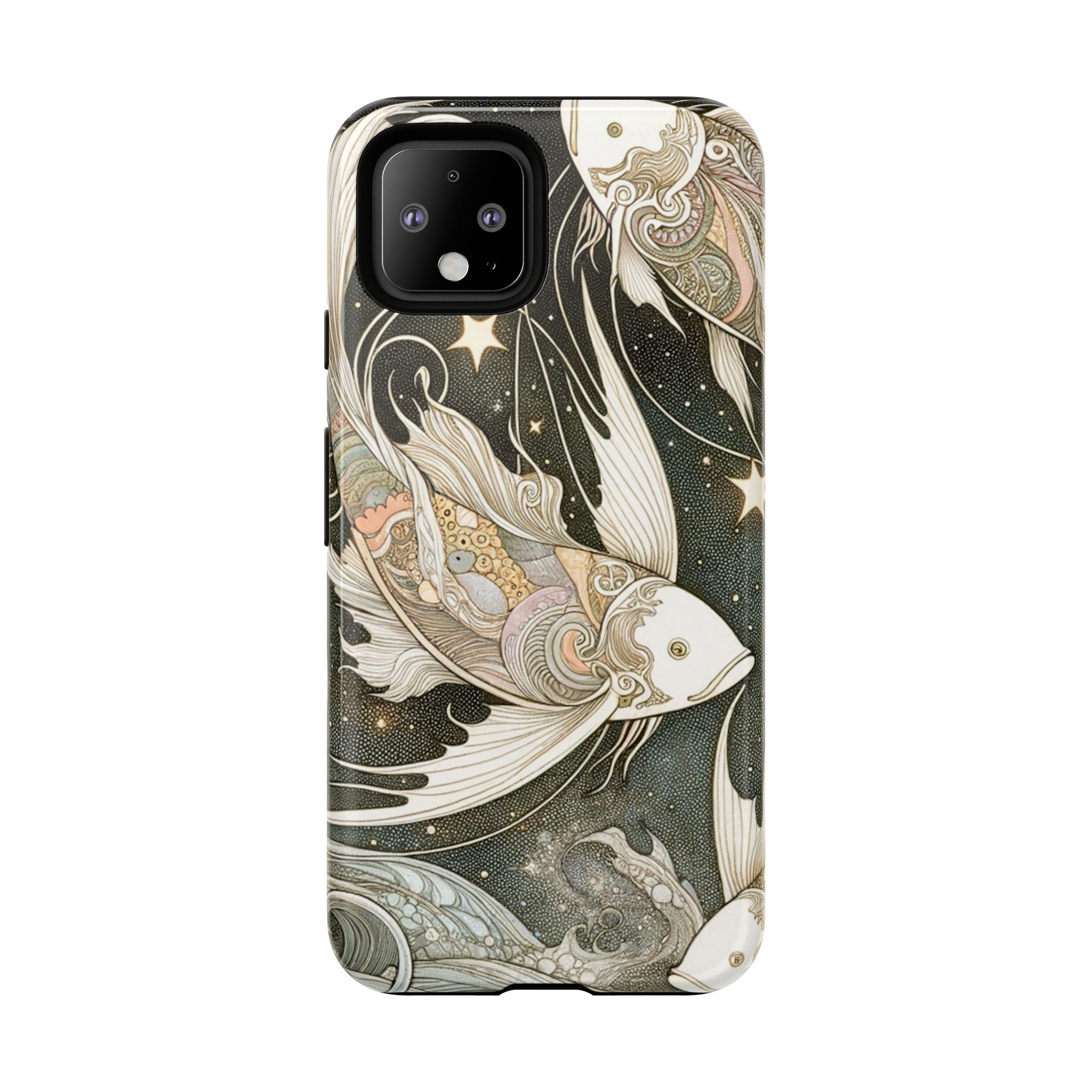 Artistic Phone Case, Cosmic Fish Design, Phone Accessory, Unique Gift, Zodiac Decor, Starry Night Vibes