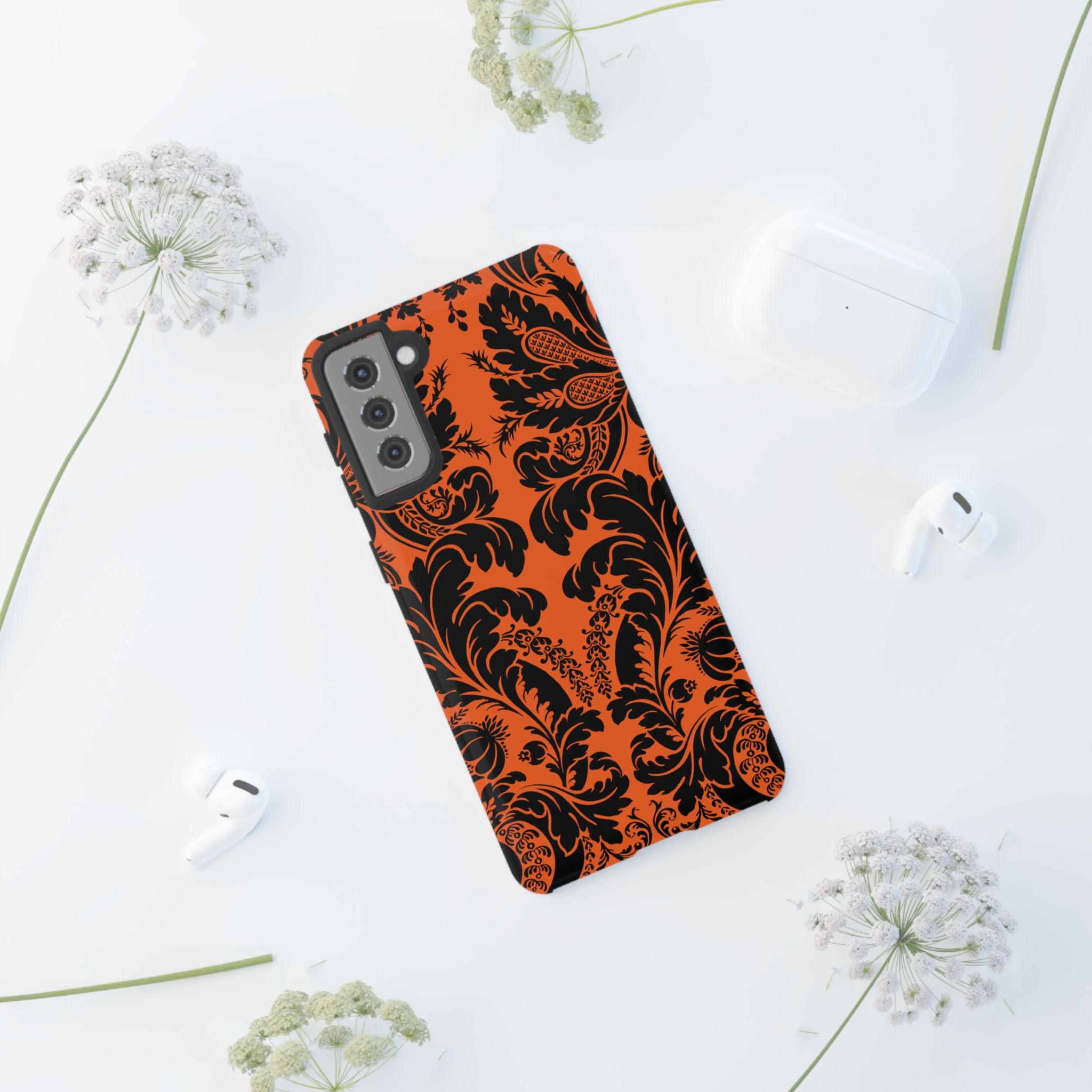 Elegant Phone Case with Orange Floral Design | Tough Cases, Smartphone Cover, Gift for Her, Floral Patterns, Stylish Accessories
