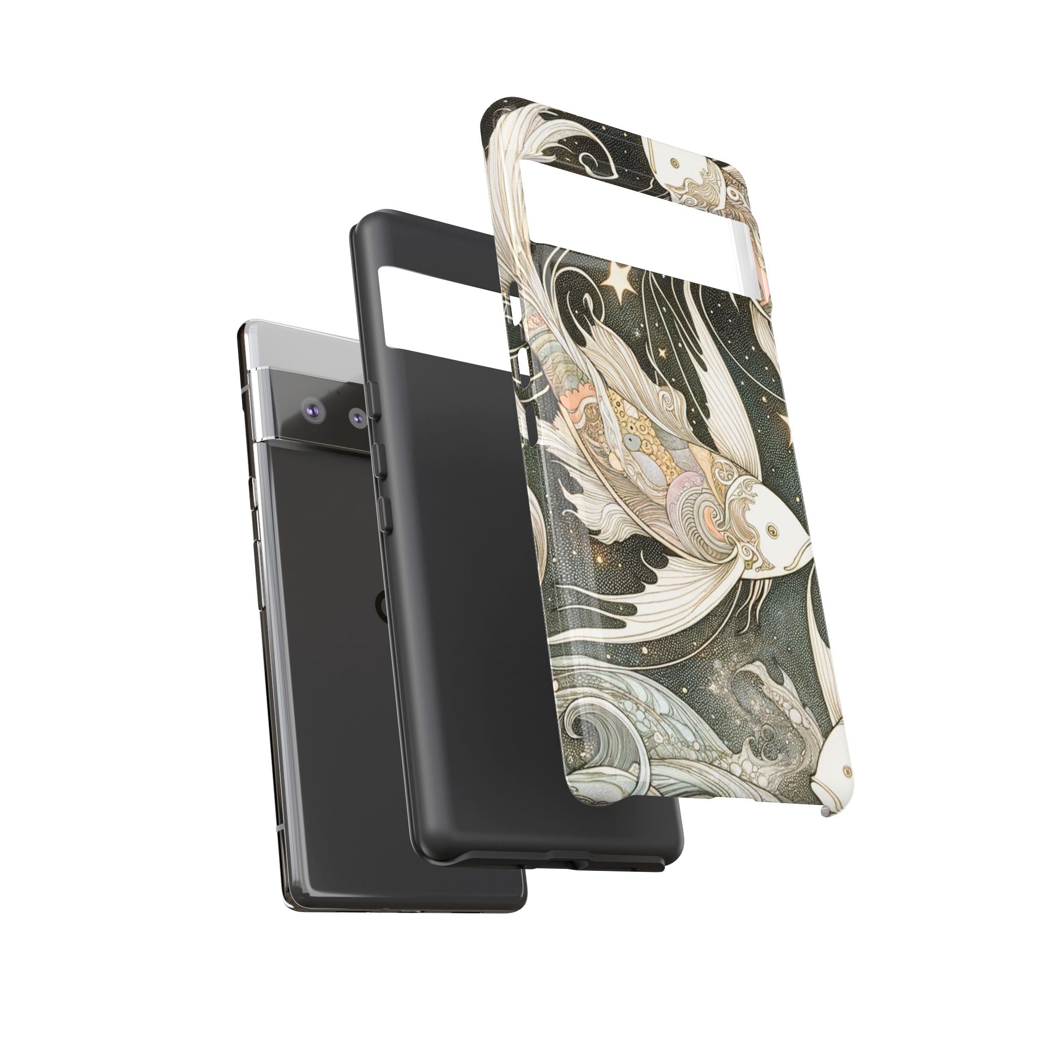 Artistic Phone Case, Cosmic Fish Design, Phone Accessory, Unique Gift, Zodiac Decor, Starry Night Vibes