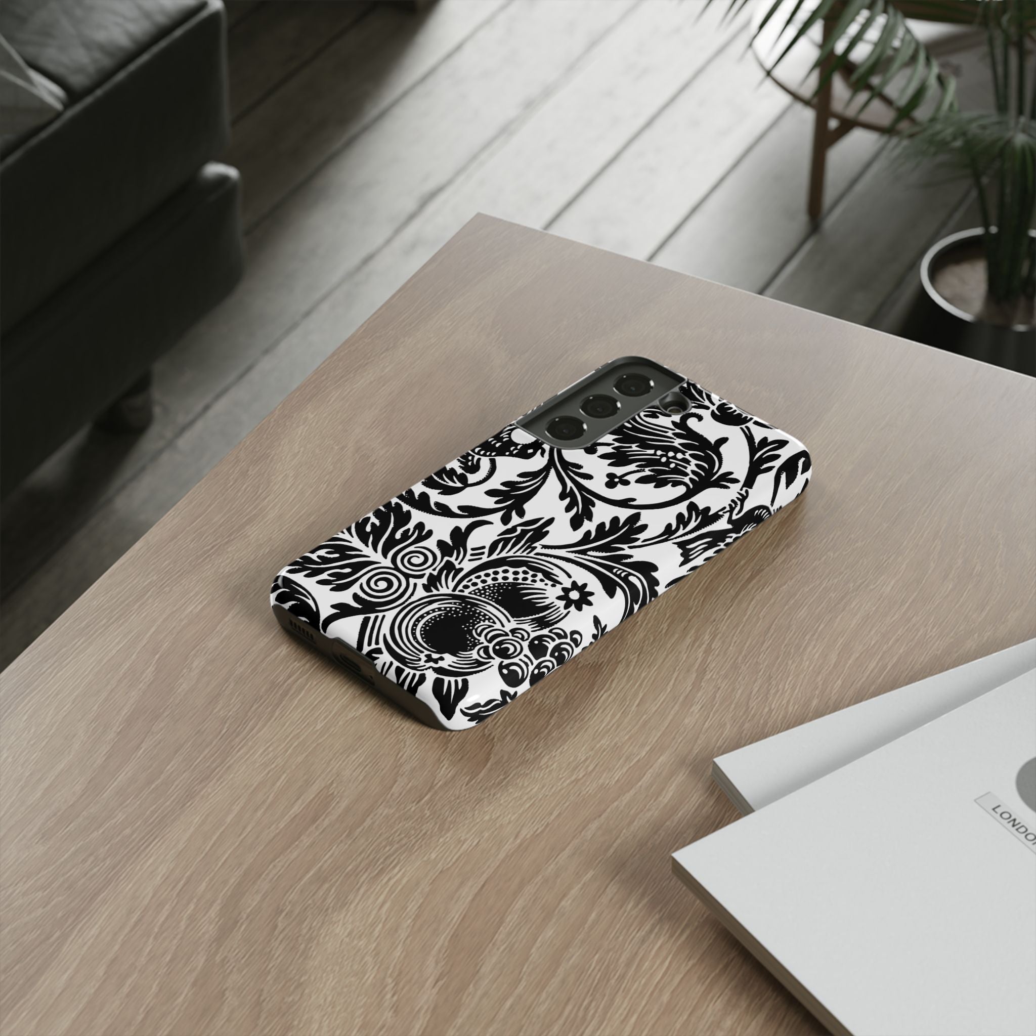 Elegant Black Floral Phone Case, Tough Cases, Stylish Phone Protection, Gift for Her, Floral Design, Trendy Accessories