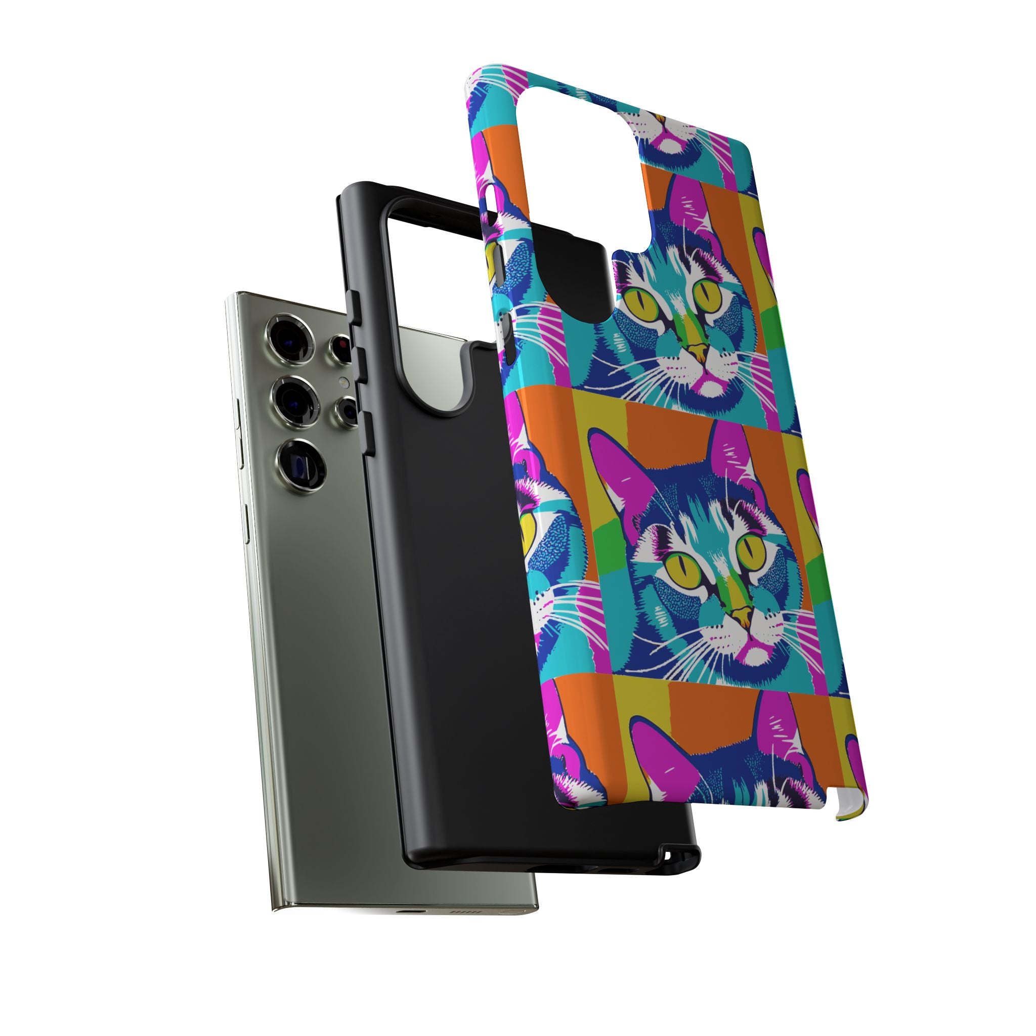 Colorful Cat Phone Case, Vibrant Animal Cover, Unique Pet Lover Gift, Fun Pop Art Style, Trendy Gadget Accessory