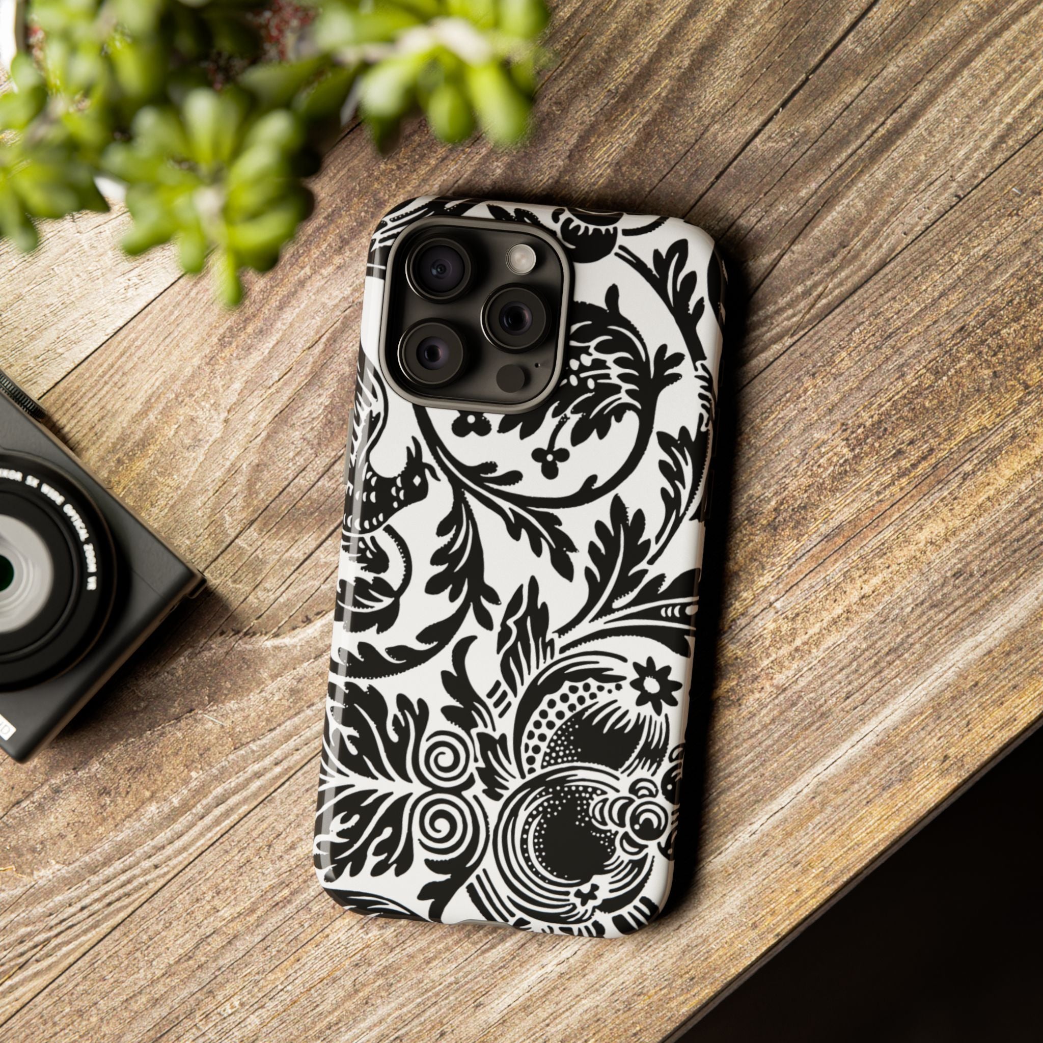 Elegant Black Floral Phone Case, Tough Cases, Stylish Phone Protection, Gift for Her, Floral Design, Trendy Accessories