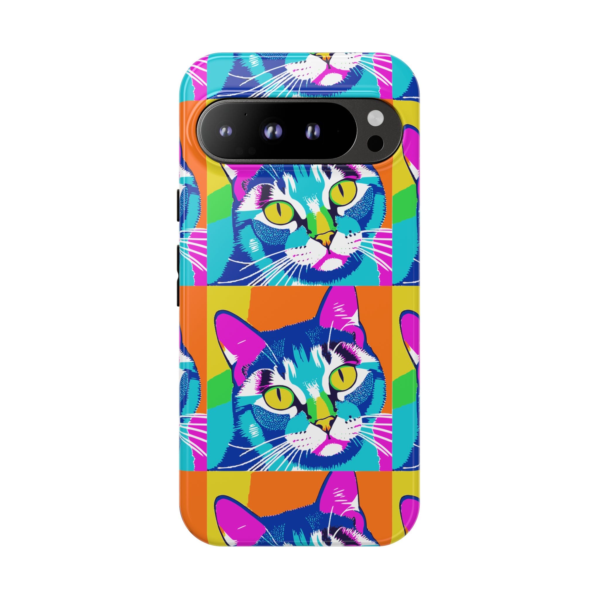Colorful Cat Phone Case, Vibrant Animal Cover, Unique Pet Lover Gift, Fun Pop Art Style, Trendy Gadget Accessory