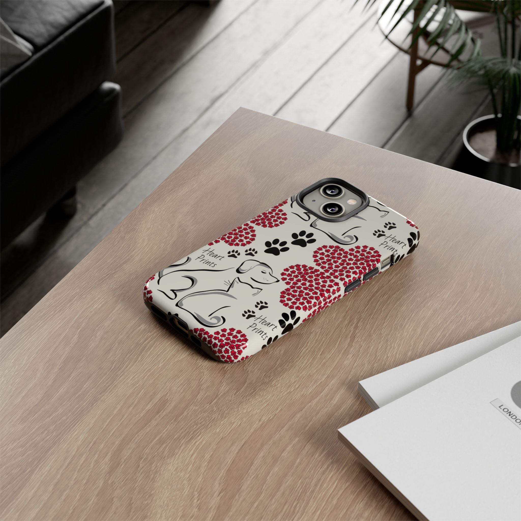 Stylish Phone Case with Heart Prints for Pet Lovers, Dog Lover Gift, Floral Pattern, Customizable Design, Cute Animal Accessories