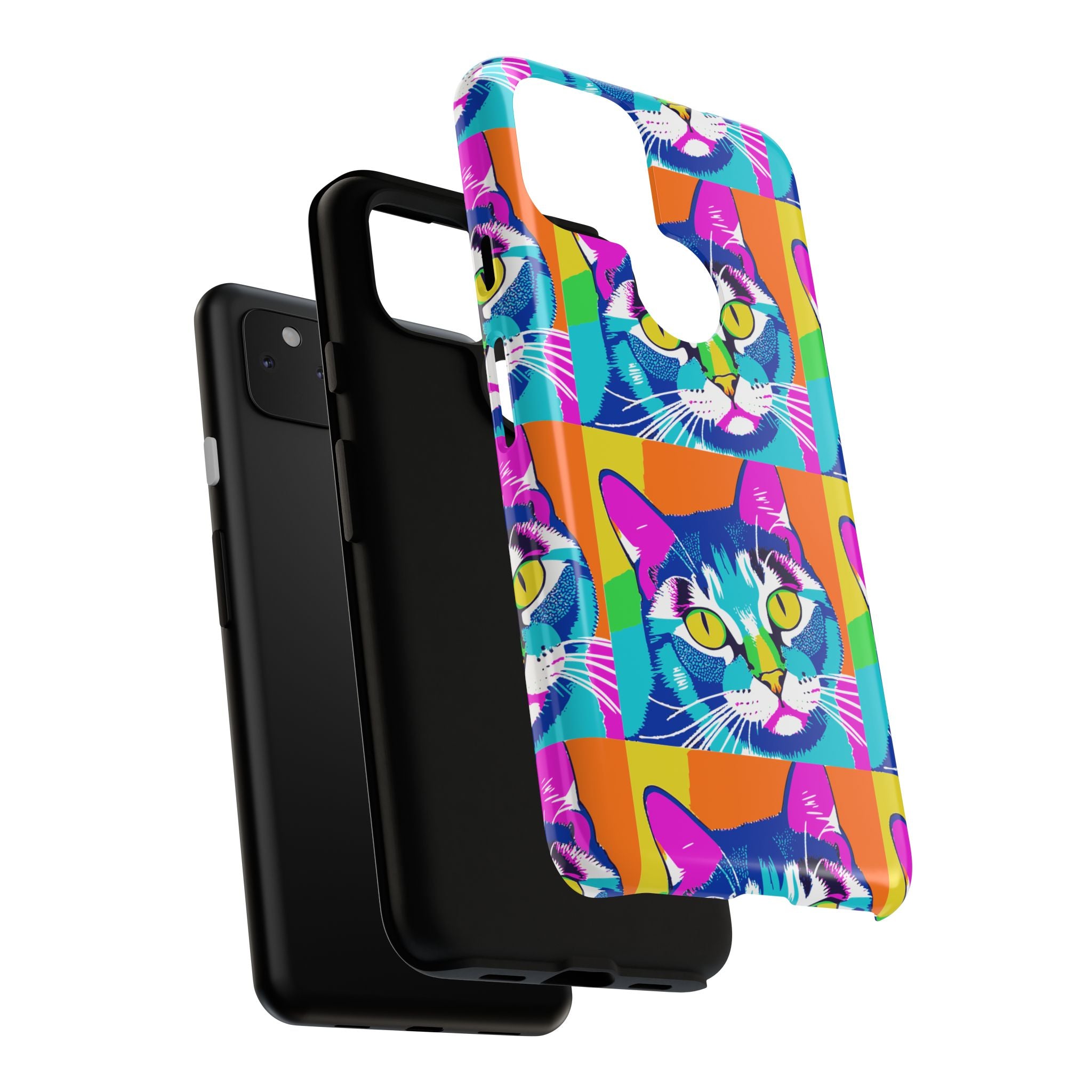 Colorful Cat Phone Case, Vibrant Animal Cover, Unique Pet Lover Gift, Fun Pop Art Style, Trendy Gadget Accessory