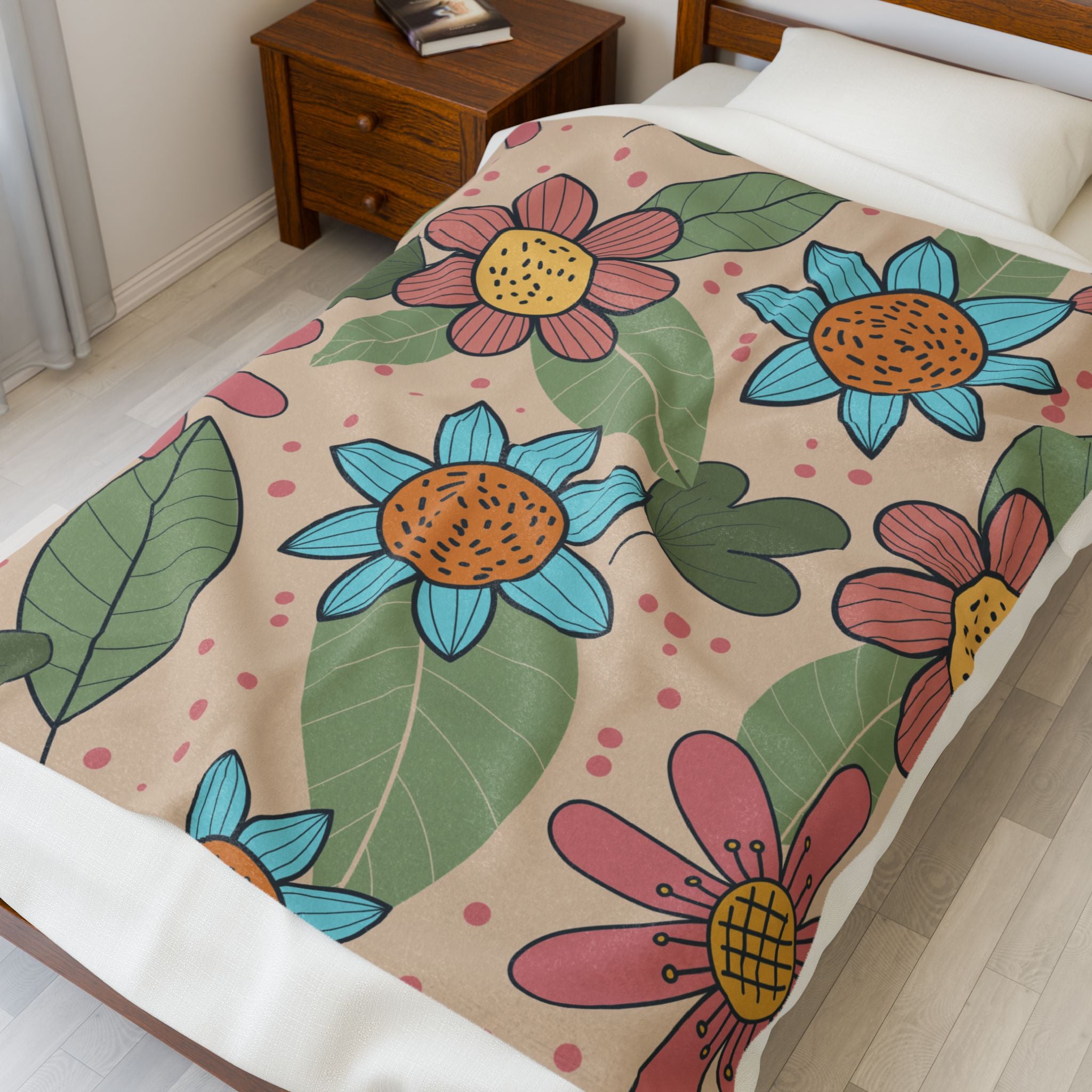 Cozy Floral Velveteen Blanket, Soft Throw Blanket for Home Decor, Perfect Gift for Relaxation, Boho Style, Ideal for All Seasons