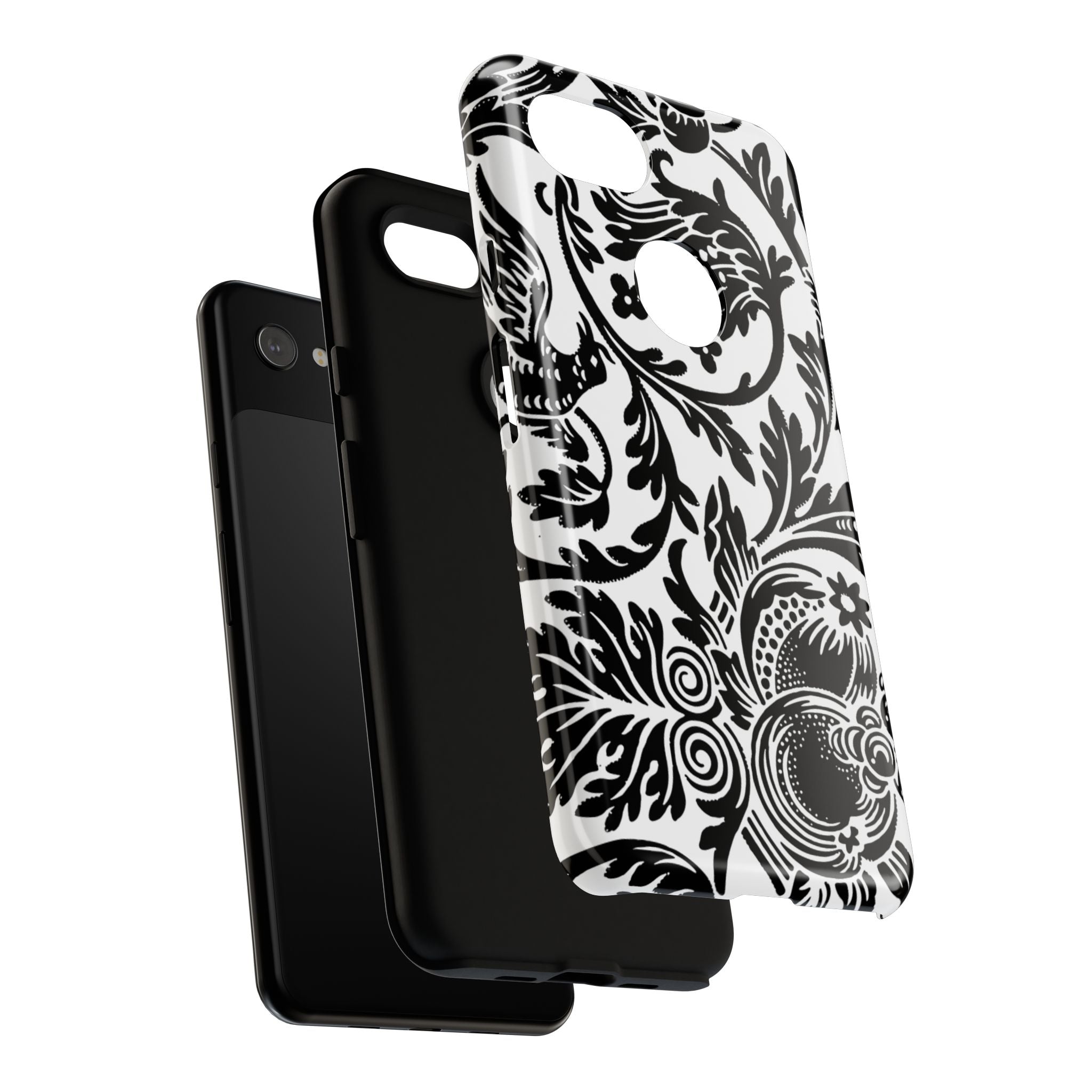 Elegant Black Floral Phone Case, Tough Cases, Stylish Phone Protection, Gift for Her, Floral Design, Trendy Accessories