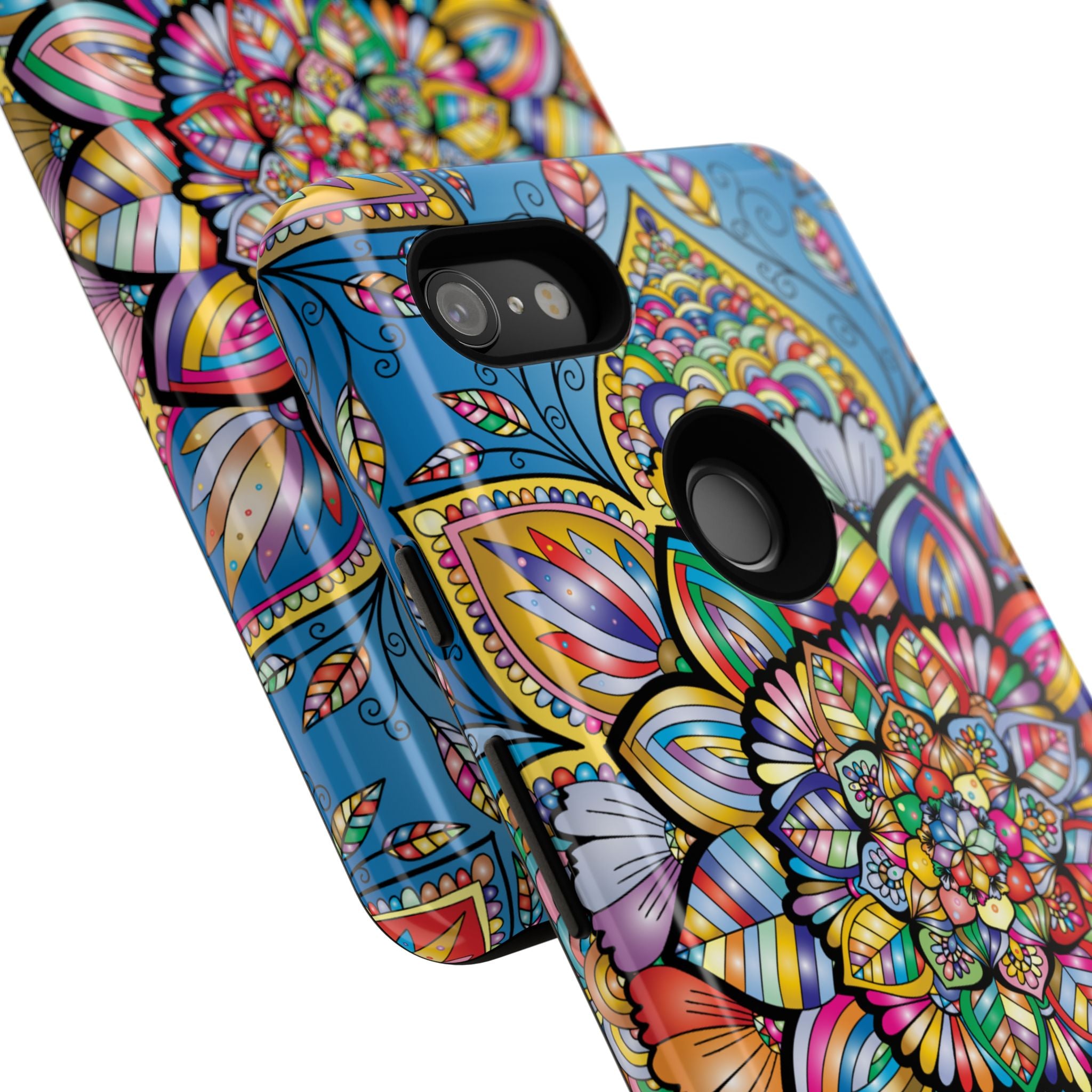 Vibrant Floral Phone Case, Tough Phone Cover, Colorful Mobile Accessory, Artistic Gift, Mandala Design, Everyday Use