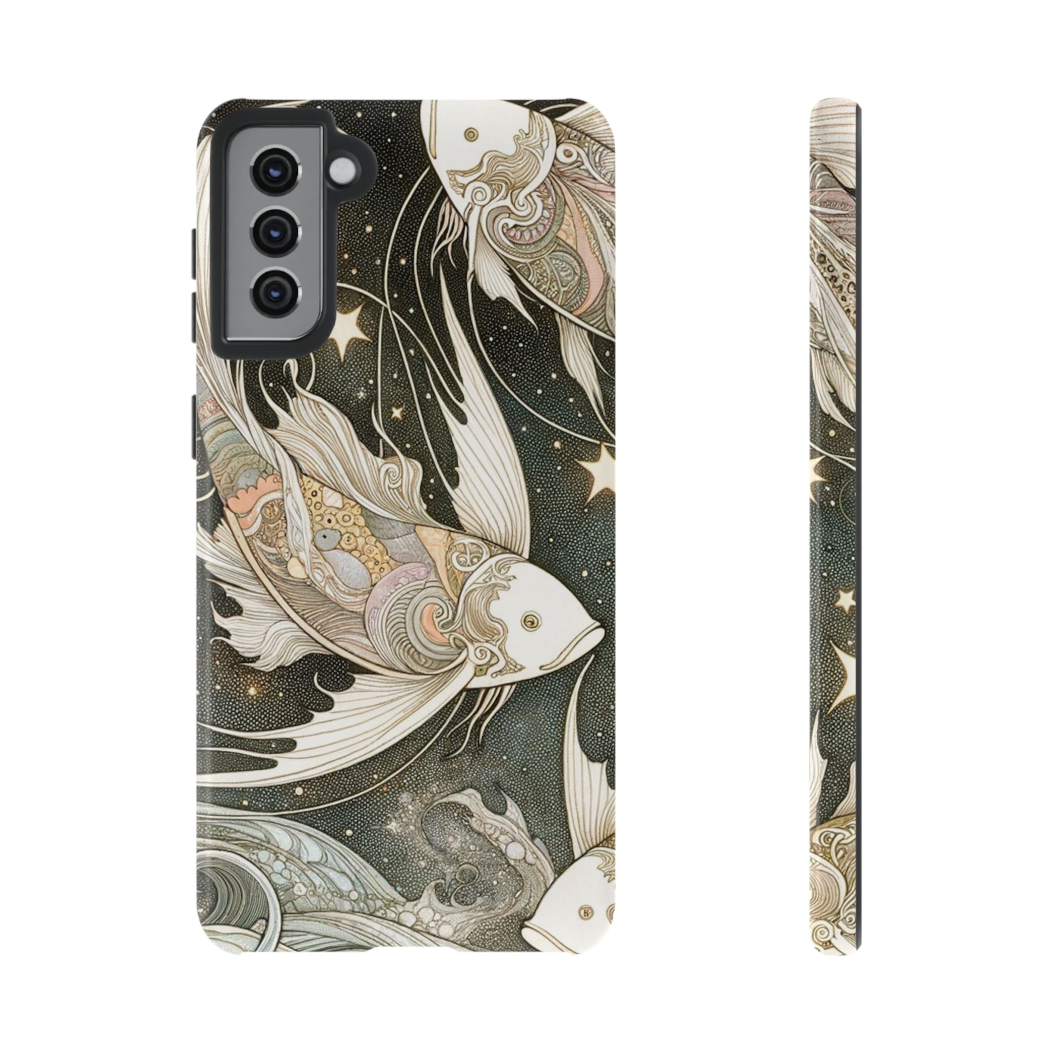 Artistic Phone Case, Cosmic Fish Design, Phone Accessory, Unique Gift, Zodiac Decor, Starry Night Vibes