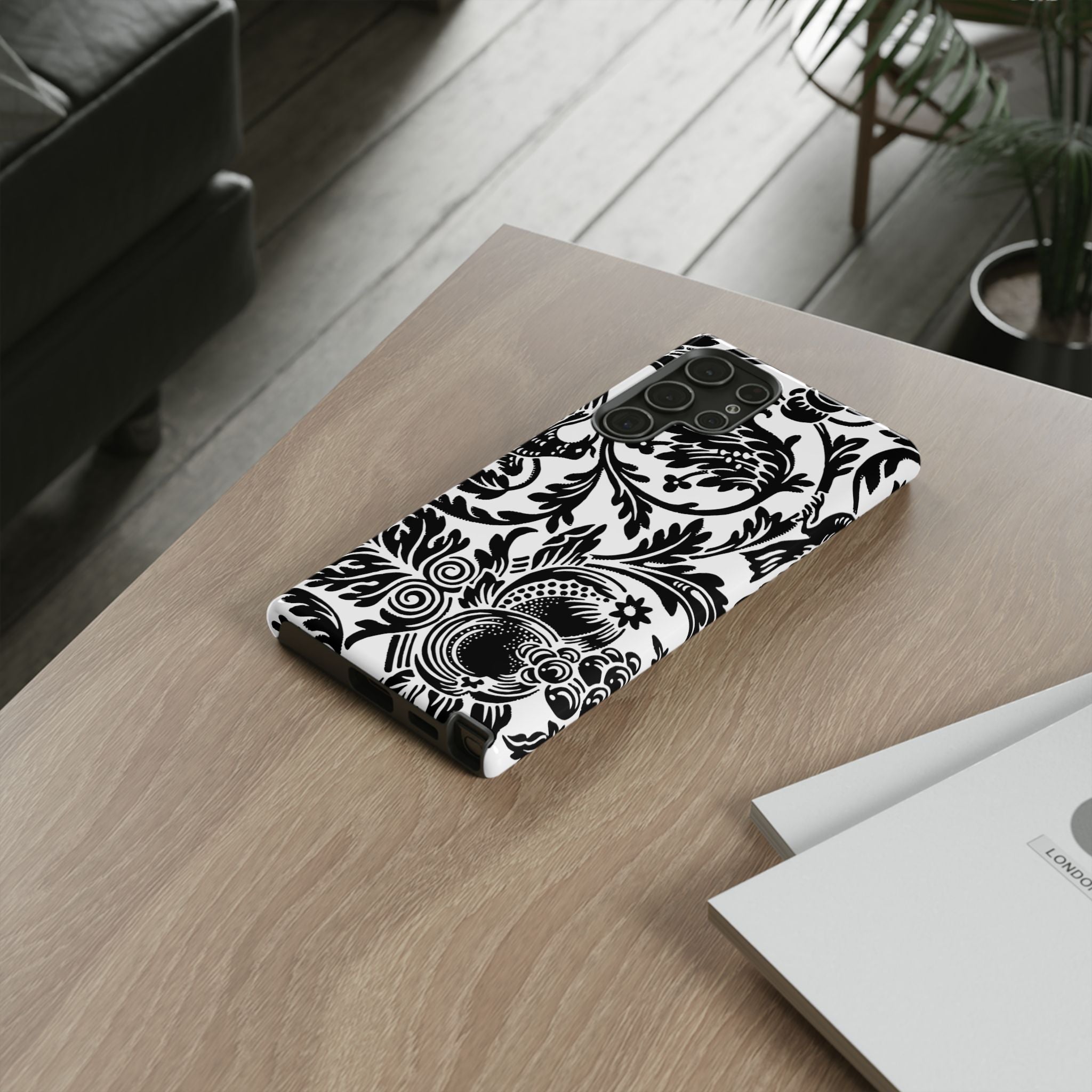 Elegant Black Floral Phone Case, Tough Cases, Stylish Phone Protection, Gift for Her, Floral Design, Trendy Accessories