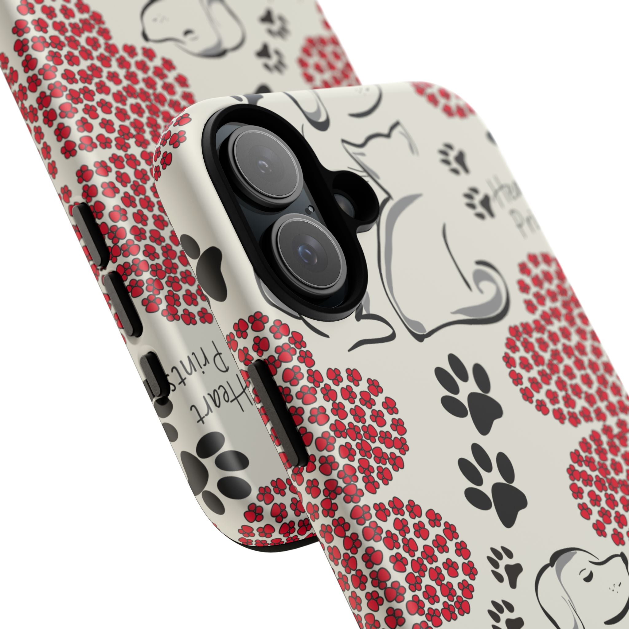 Stylish Phone Case with Heart Prints for Pet Lovers, Dog Lover Gift, Floral Pattern, Customizable Design, Cute Animal Accessories