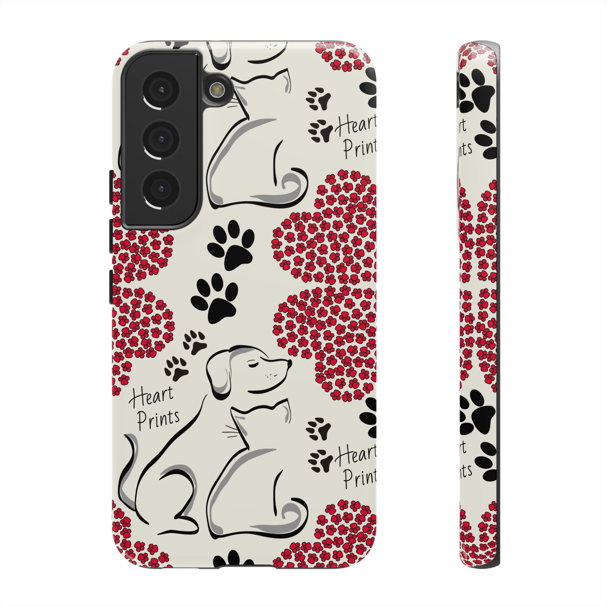 Stylish Phone Case with Heart Prints for Pet Lovers, Dog Lover Gift, Floral Pattern, Customizable Design, Cute Animal Accessories
