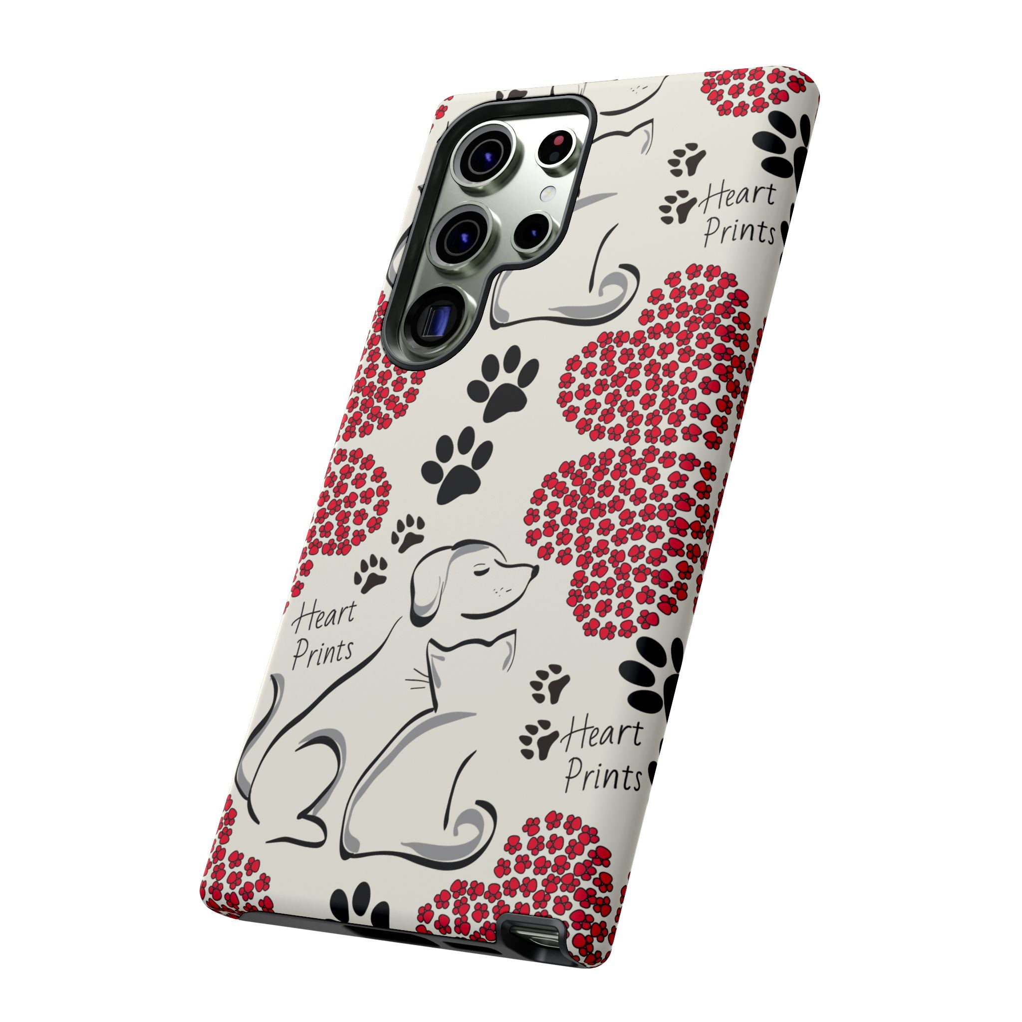 Stylish Phone Case with Heart Prints for Pet Lovers, Dog Lover Gift, Floral Pattern, Customizable Design, Cute Animal Accessories
