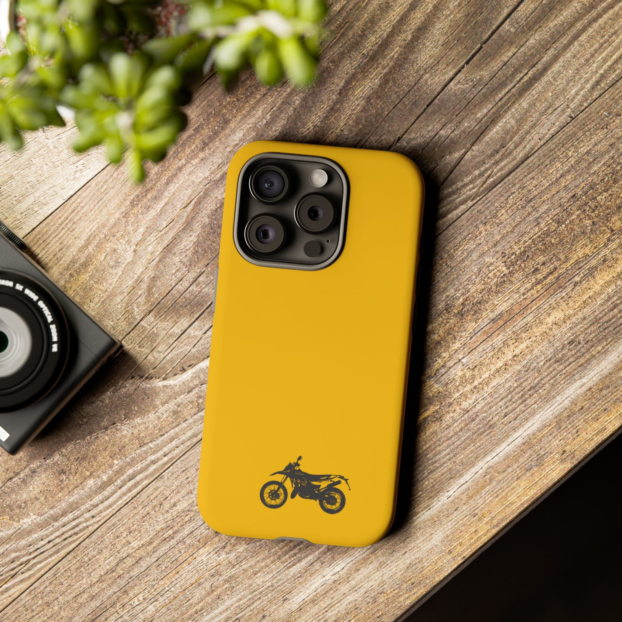 Motorcycle Phone Case, Tough Phone Cover, Gift for Bikers, Durable Tech Accessory, Yellow Motorcycle Design