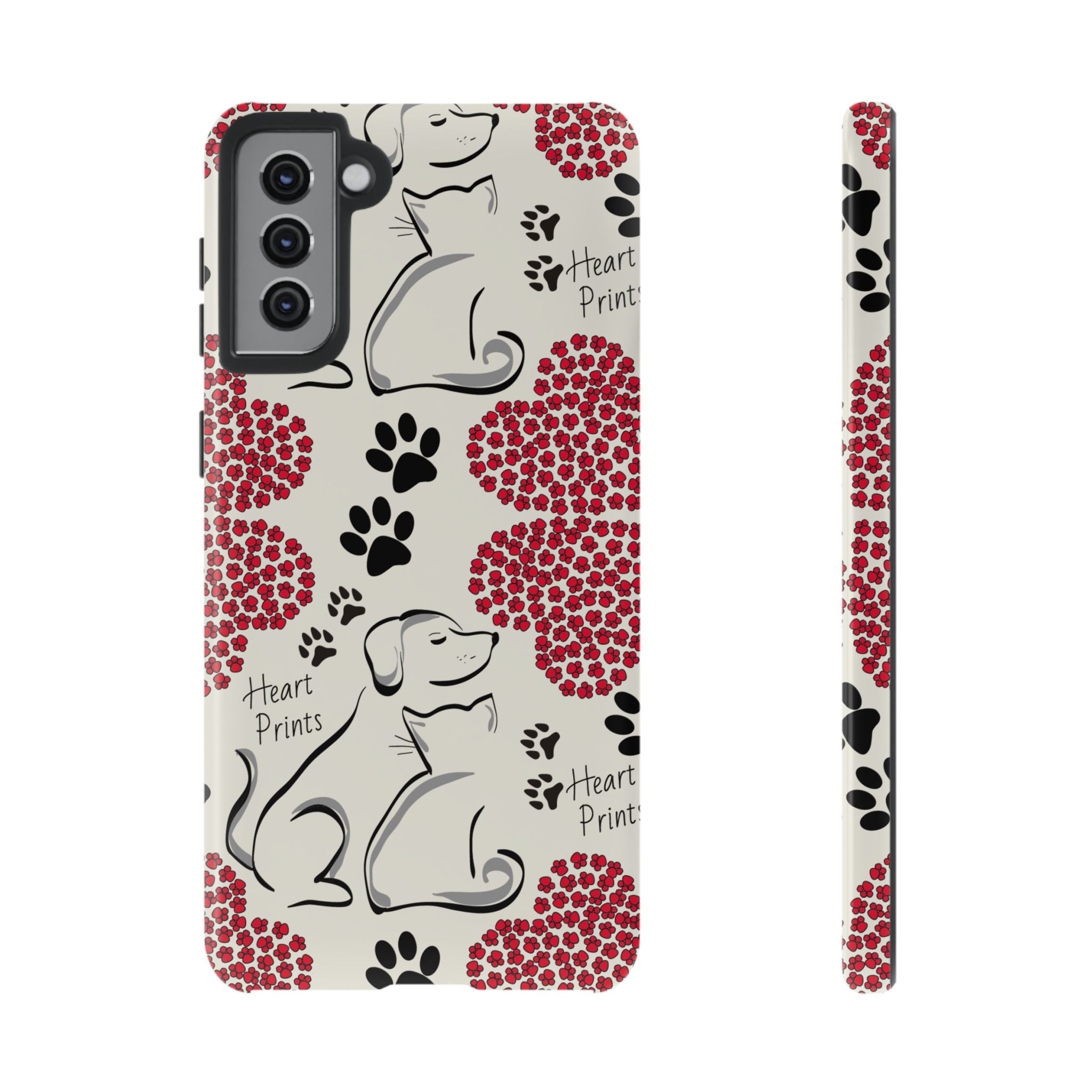 Stylish Phone Case with Heart Prints for Pet Lovers, Dog Lover Gift, Floral Pattern, Customizable Design, Cute Animal Accessories