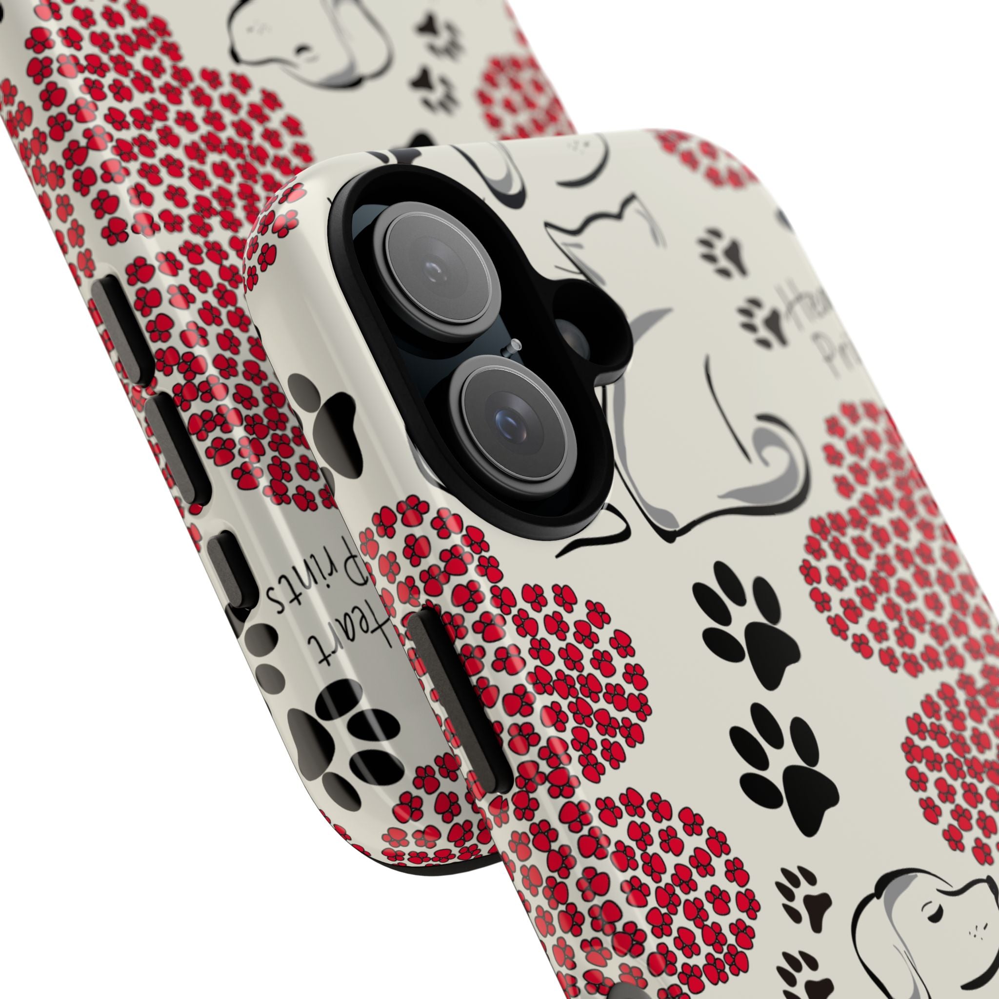 Stylish Phone Case with Heart Prints for Pet Lovers, Dog Lover Gift, Floral Pattern, Customizable Design, Cute Animal Accessories