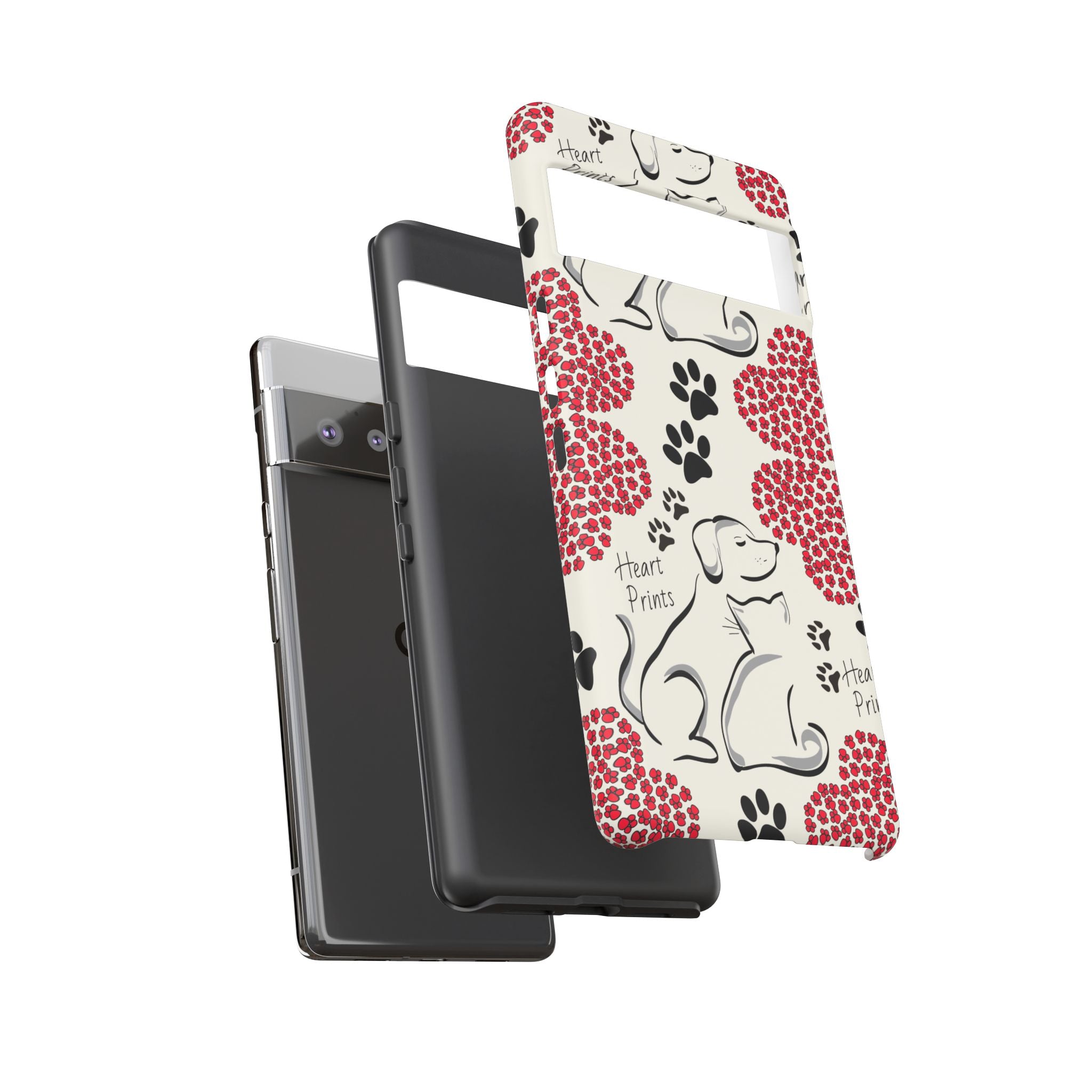 Stylish Phone Case with Heart Prints for Pet Lovers, Dog Lover Gift, Floral Pattern, Customizable Design, Cute Animal Accessories